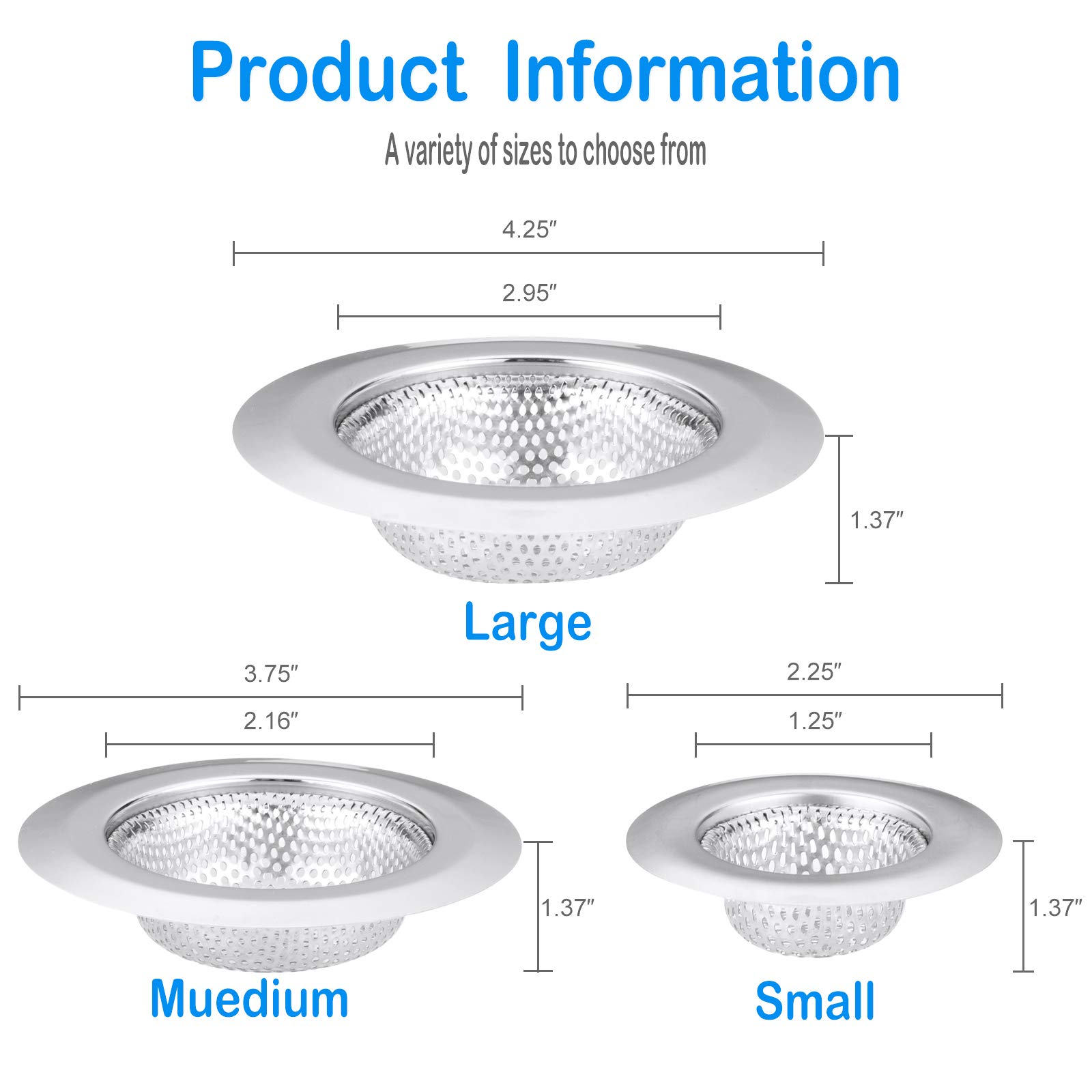 4PCS Stainless Steel Sink Strainer Set - Hair Stopper for Bathtub & Kitchen Drain, Anti-Clog Sink Strainers (2