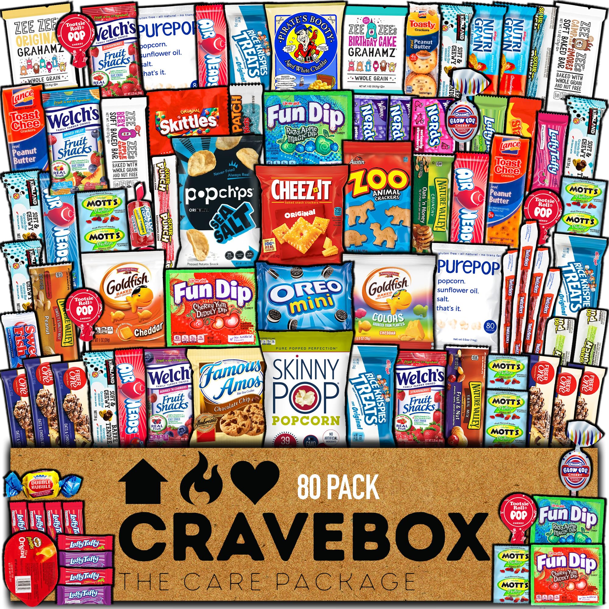 **CRAVEBOX Snack Box Variety Pack - 80 Count Assorted Treats Gift Basket for Easter, Birthdays, Office & College Care Packages - Cookies, Chips & Mix for Adults, Kids, Men, Women, Boyfriend, Grandkids - Perfect for Back to School, Parties & Gifting**