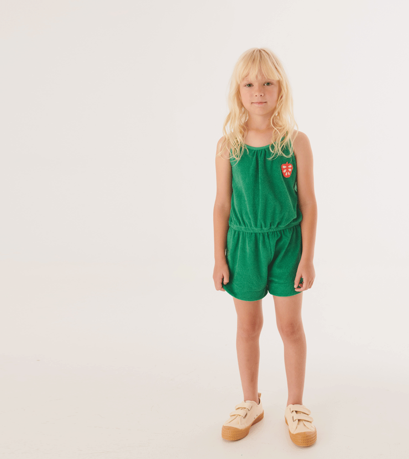 Grass Green Delhi Terry Playsuit by Letter to the World - Stylish Jumpsuit for Women, Comfortable Summer Romper, Perfect for Beach Vacation & Casual Outings
