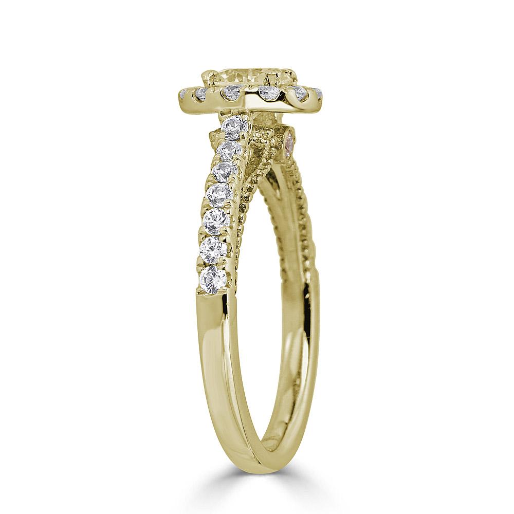 14KT Gold 1.00 CTW Round Diamond Halo Cathedral Engagement Ring for Women - Perfect for Proposals, Weddings & Anniversary Gifts