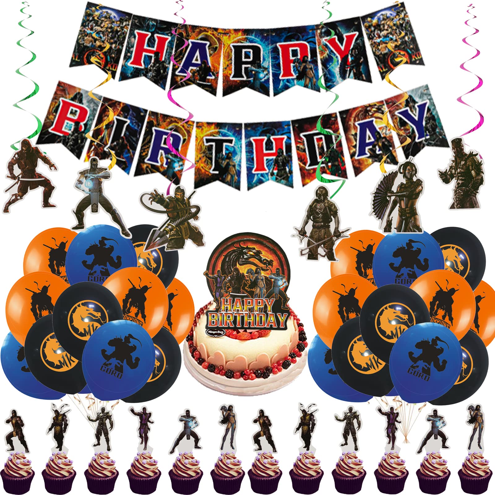 Kombat Ninja Themed Birthday Party Supplies for Boys - Decorations Set with Banner, Balloons & Cupcake Toppers | Perfect for Kids' Birthday Parties, Themed Events & Celebrations