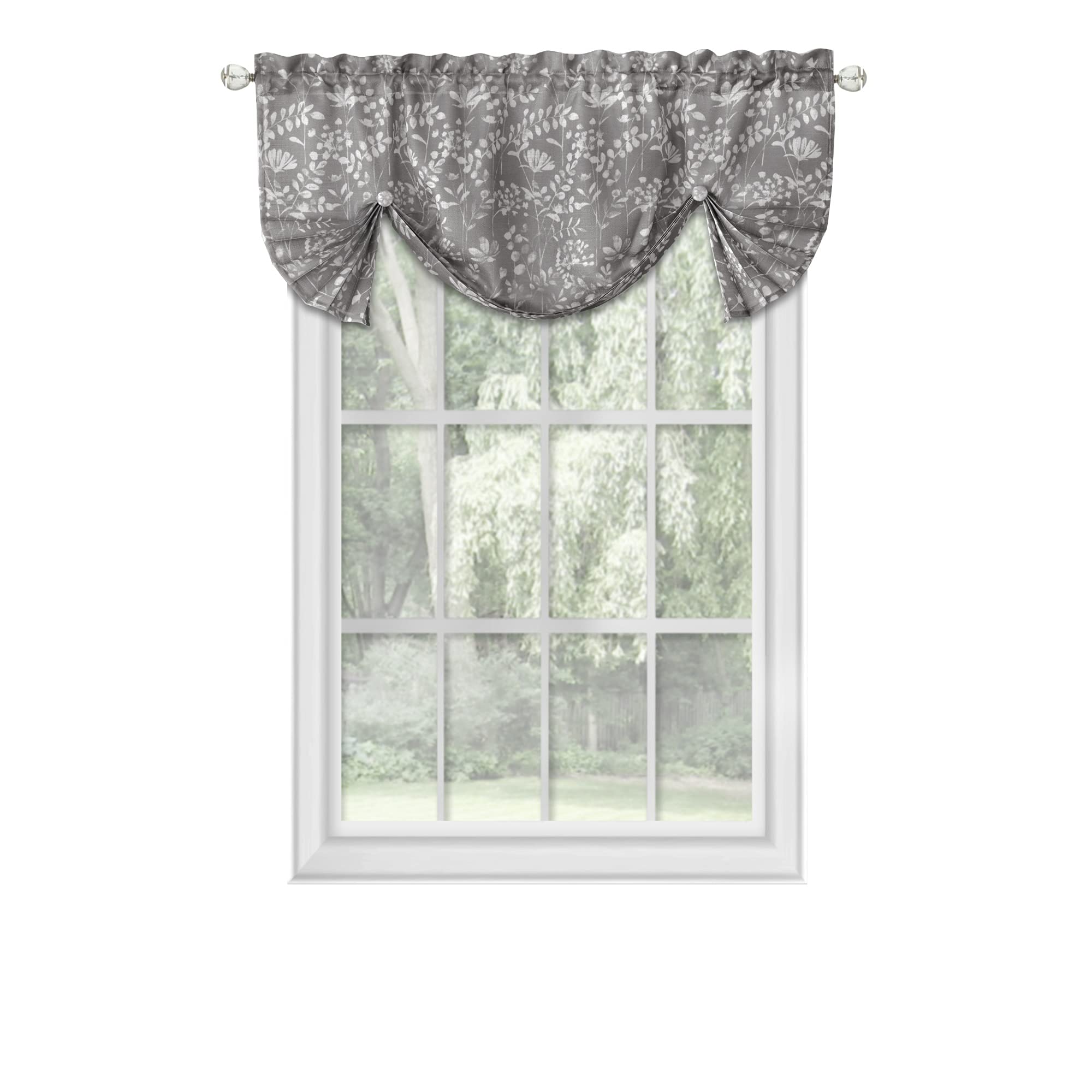 Achim Home Furnishings Charlotte Pleated Roman Valance - Grey | Elegant Window Treatment for Living Room, Bedroom & Kitchen Decor