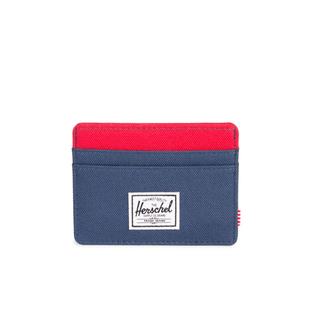 Herschel Charlie Wallet for Men & Women - Slim RFID Blocking Bifold Wallet in Navy/Red - Perfect for Travel, Work & Everyday Use