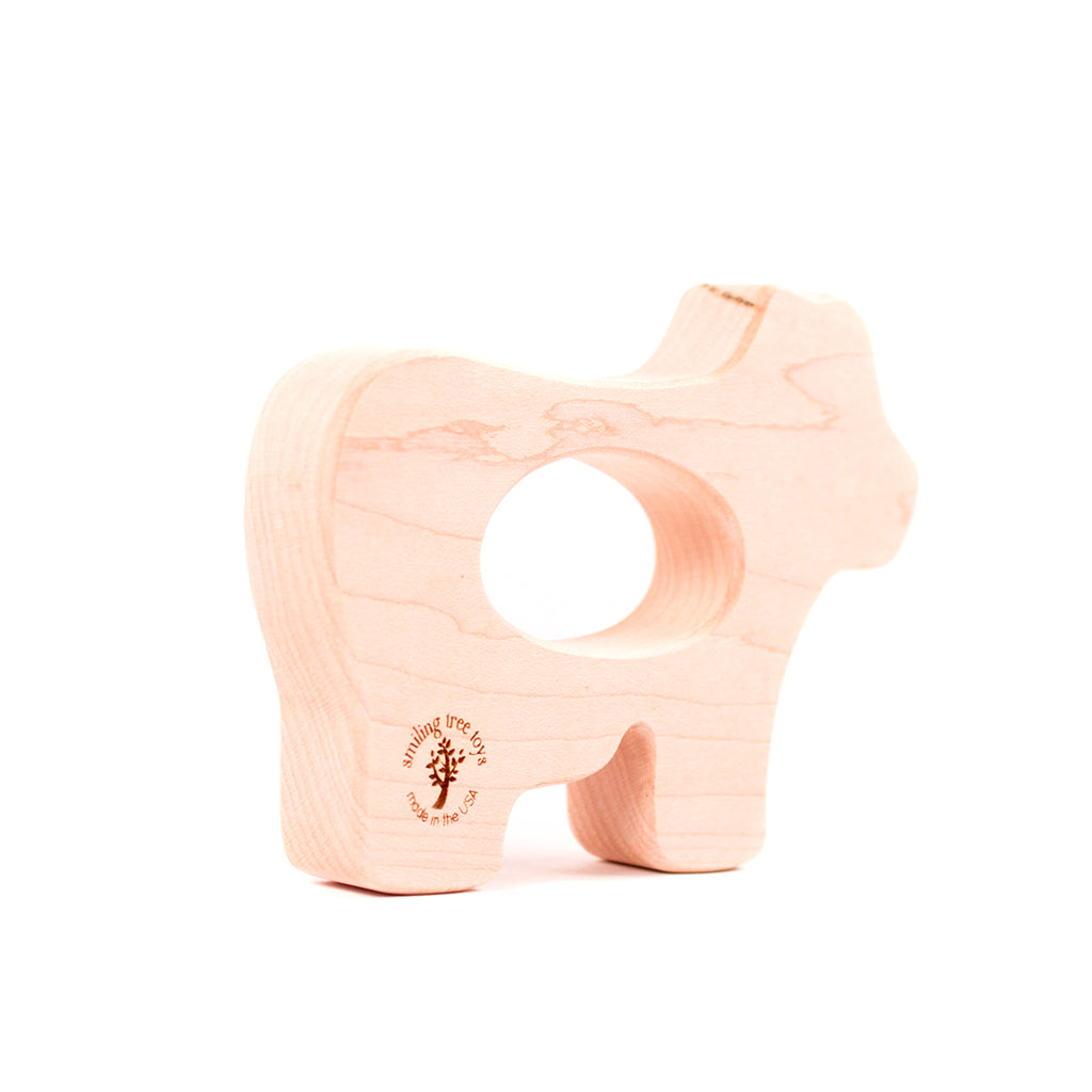 Natural Wooden Cow Teether for Babies - Safe & Non-Toxic Chewing Toy for Teething Relief - Perfect for Infants & Toddlers at Home or On-the-Go