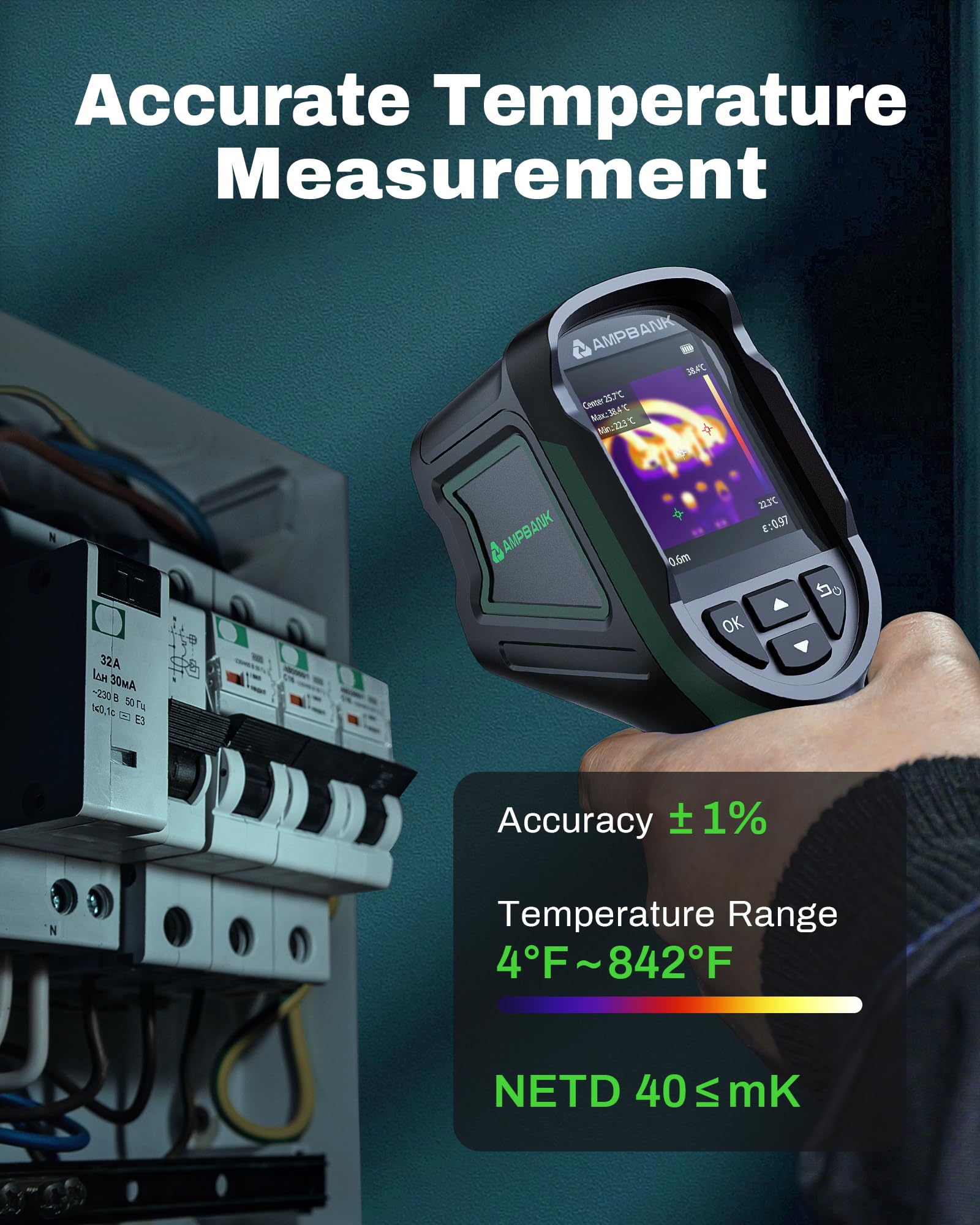 H128 Handheld Thermal Imaging Camera - 240x240 TISR Resolution, 25Hz IR Camera with -4°F to 842°F Range | 24H Battery Life, Temperature Alarm & IP65 Protection | for Home Inspection, Electrical Maintenance & HVAC Diagnosis