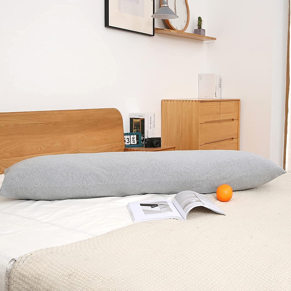 Premium Soft Jersey Cotton Body Pillow Cover 20x54 Inches - Cooling Zippered Pillowcase for Adults (Light Grey) | Perfect for Side Sleepers, Pregnancy Support & Anime Enthusiasts