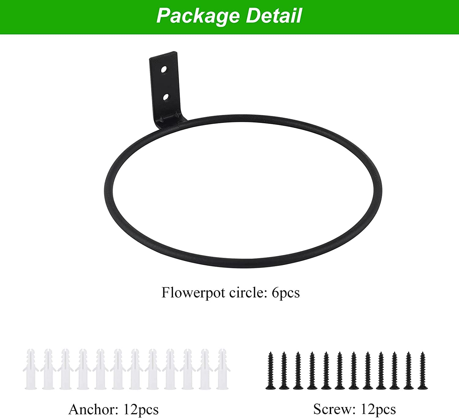 TQVAI 4 Inch Flower Pot Holder - 6 Pack Black Wall Planter Hooks for Indoor/Outdoor Plants - Decorative Wall Mounted Pot Bracket for Hanging Flower Pots in Gardens, Balconies & Home Decor