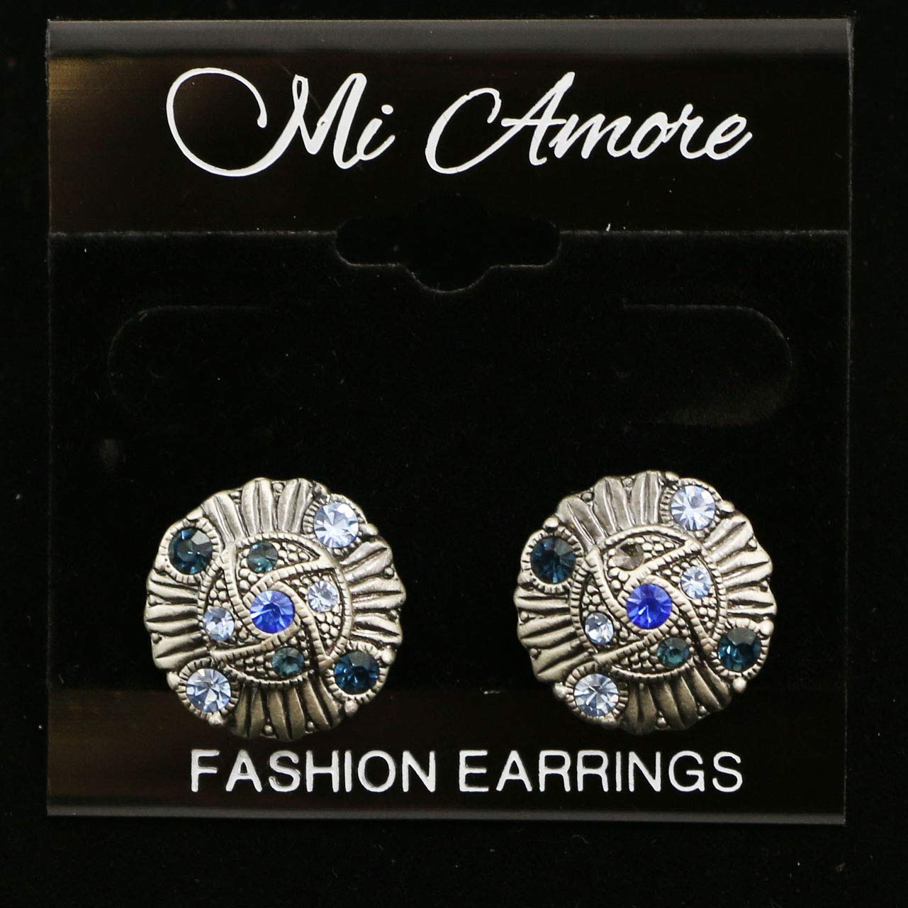 Mi Amore Crystal Earrings Silver Blue for Women Party