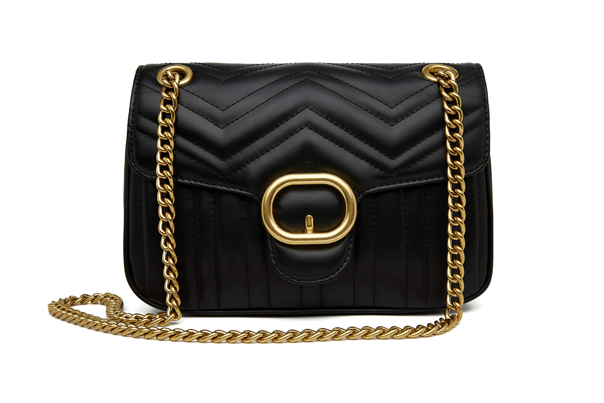 Genuine Leather Women's Shoulder Bag - Fashion Quilted Crossbody Purse with Chain for Ladies, Black | Perfect for Work, Travel & Evening Events