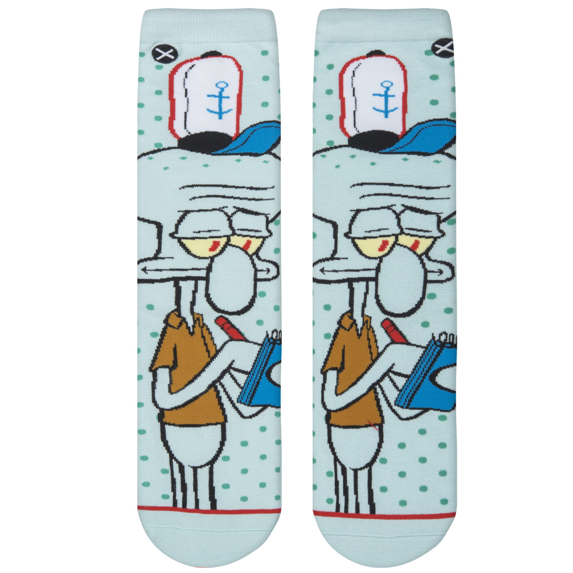 SpongeBob Cartoon Socks for Men - Nickelodeon Funny Novelty Crew Socks with Squidward Design - Large Size - Perfect for Cosplay, Gifts, and Everyday Wear