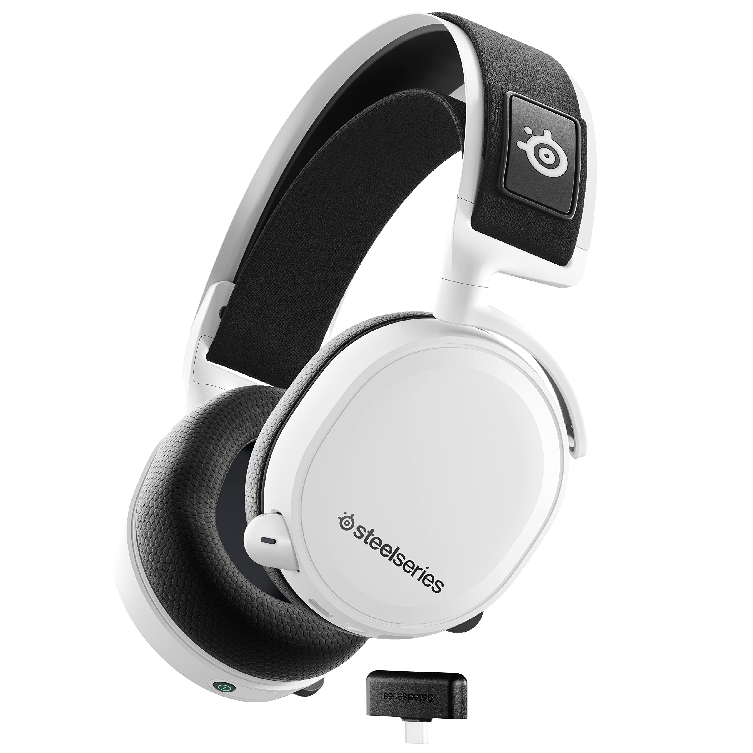 SteelSeries Arctis 7+ Wireless Gaming Headset - Lossless 2.4GHz Audio, 30-Hour Battery, USB-C Charging, 7.1 Surround Sound - Compatible with PC, PS5, PS4, Mac, Android & Nintendo Switch (White) - Perfect for Competitive Gaming, Streaming & Long Gaming Sessions