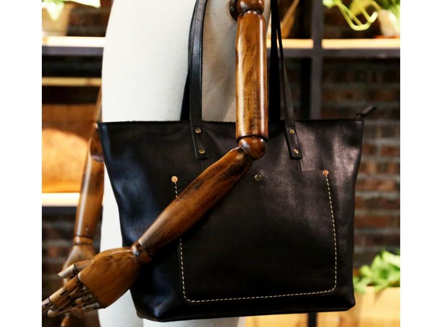 Premium Genuine Leather Tote Bag with Zipper - Stylish Women's Handbag for Work, Travel & Everyday Use