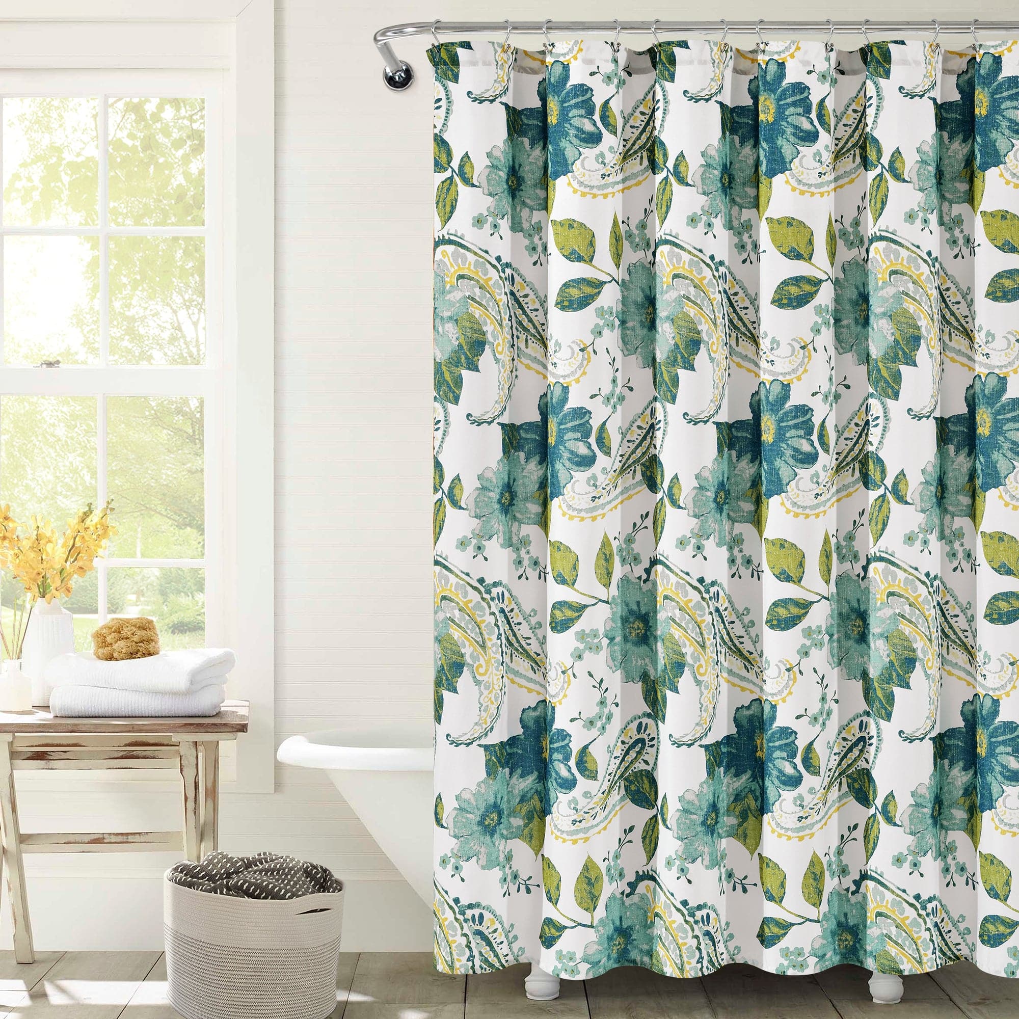 Floral Paisley Shower Curtain - Waterproof Bathroom Decor with Hooks, Vintage Bloom Design for Modern & Farmhouse Bathrooms