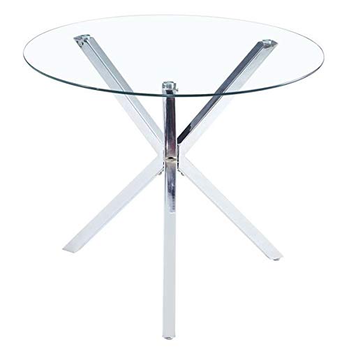 90x75cm Round Glass Dining Table - Transparent Tempered Glass with Cross Base Design - Modern & Durable (Table Only) - Fast 3-7 Day Delivery - Perfect for Small Spaces, Breakfast Nooks & Contemporary Dining Rooms