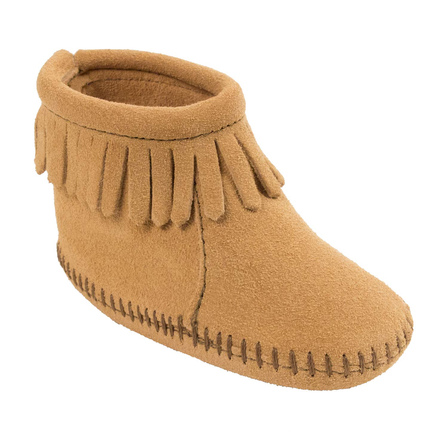 Minnetonka Velcro Back Flap Bootie for Toddlers - Soft Leather Baby Moccasins for Boys & Girls - Comfortable First Walkers Shoes for Indoor & Outdoor Play