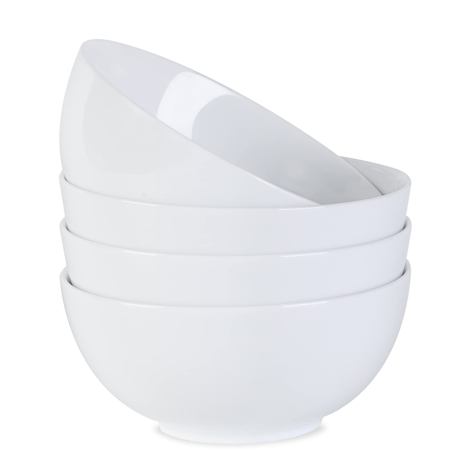 4-Pack White Ceramic Cereal Bowls Set - 6 Inch 24oz Microwave & Dishwasher Safe Serving Bowls for Breakfast, Soup, Salad, Snacks - Perfect for Kitchen, Dining & Entertaining