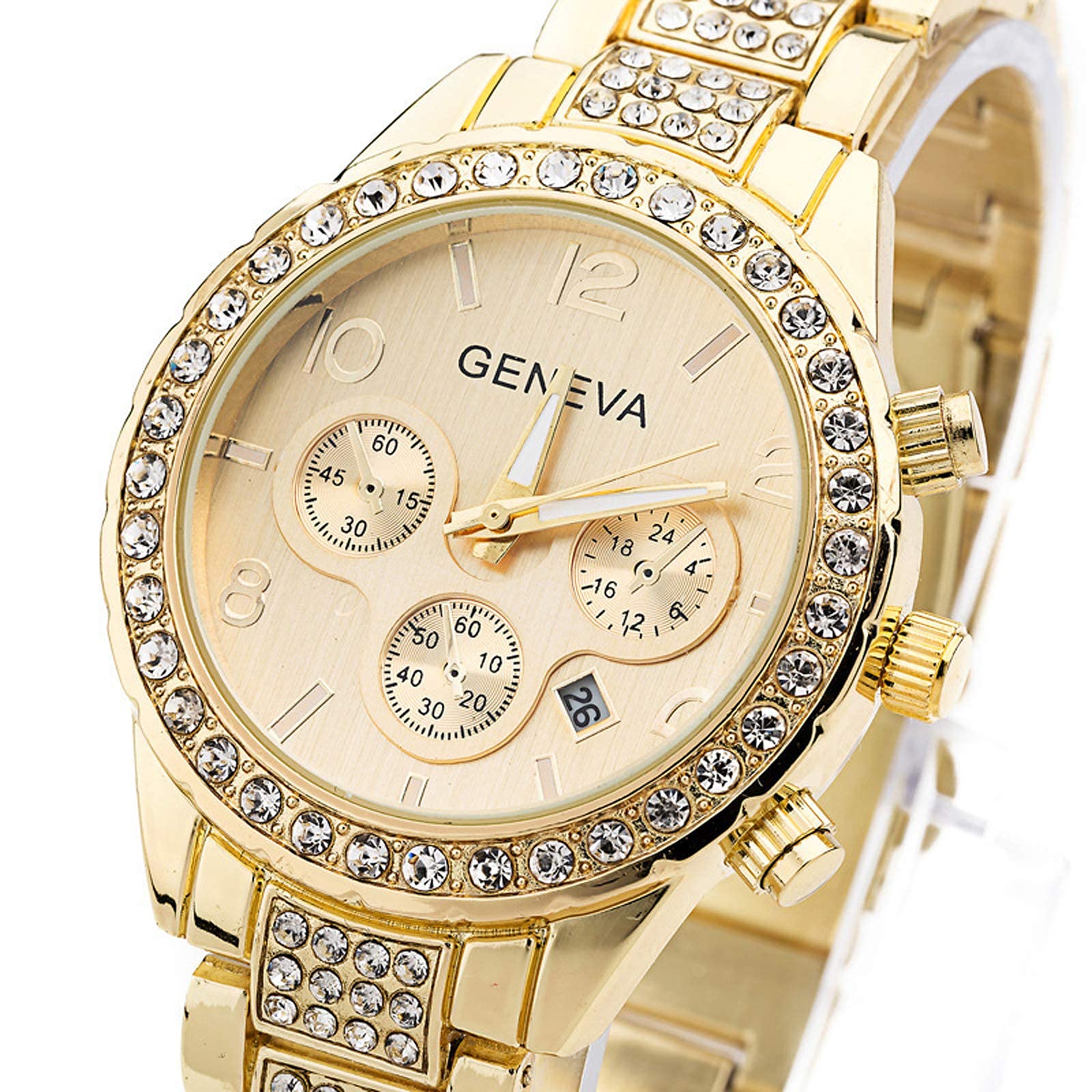 3 Pack Luxury Unisex Pave Crystal Digital Calendar Quartz Watch - Rose Gold & Silver Stainless Steel Bracelet Watches for Men & Women | Perfect for Gifts, Business, and Formal Occasions