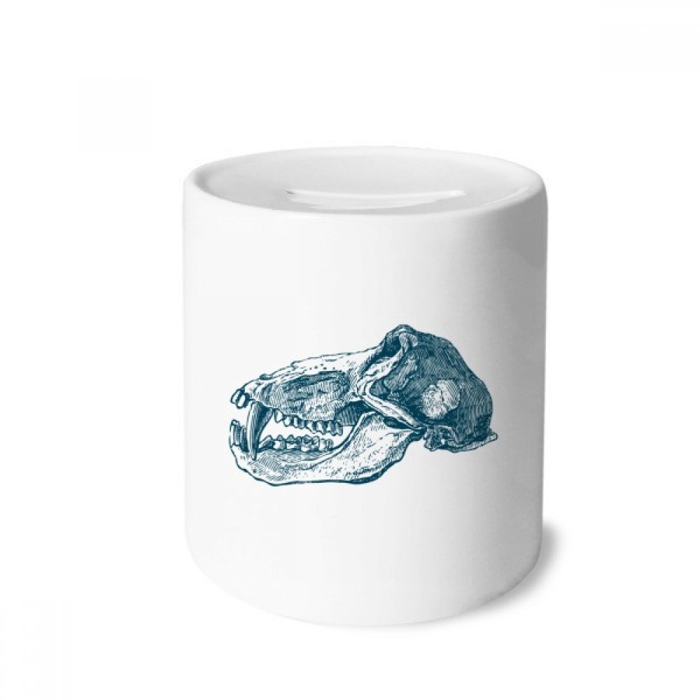 DIYthinker Ceramic Animal Skull Piggy Bank - Handmade Flank Sketch Money Box for Coins & Cash | Unique Gift for Home Decor, Halloween, Gothic & Dark Aesthetic Lovers