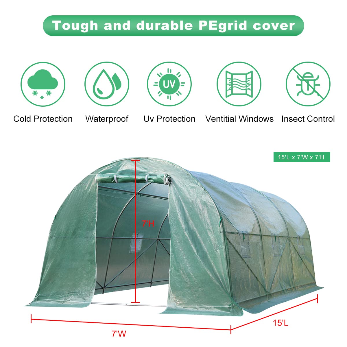15' x 7' x 7' Walk-in Steel Greenhouse Kit with Plant Shelves - Durable Outdoor Garden Greenhouse for Patio, Backyard & Gardening Enthusiasts - Perfect for Growing Vegetables, Herbs & Flowers Year-Round