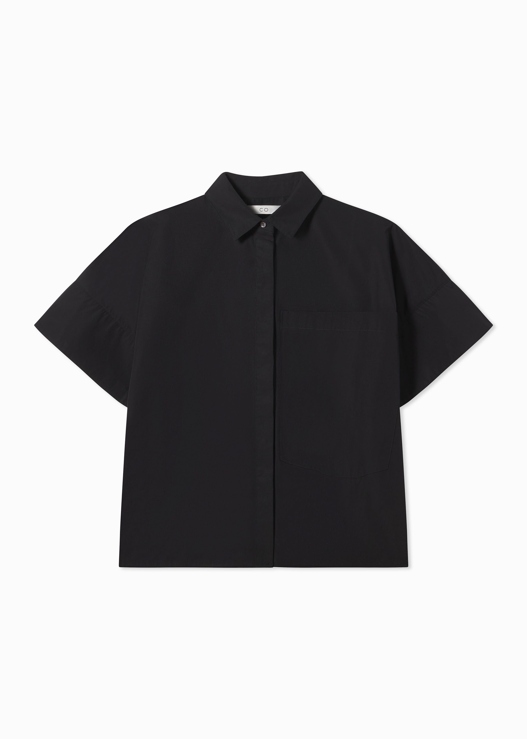Stylish Boxy Short Sleeve Cotton Poplin Shirt for Women - Black | Casual Summer Outfit Essential for Work & Weekend