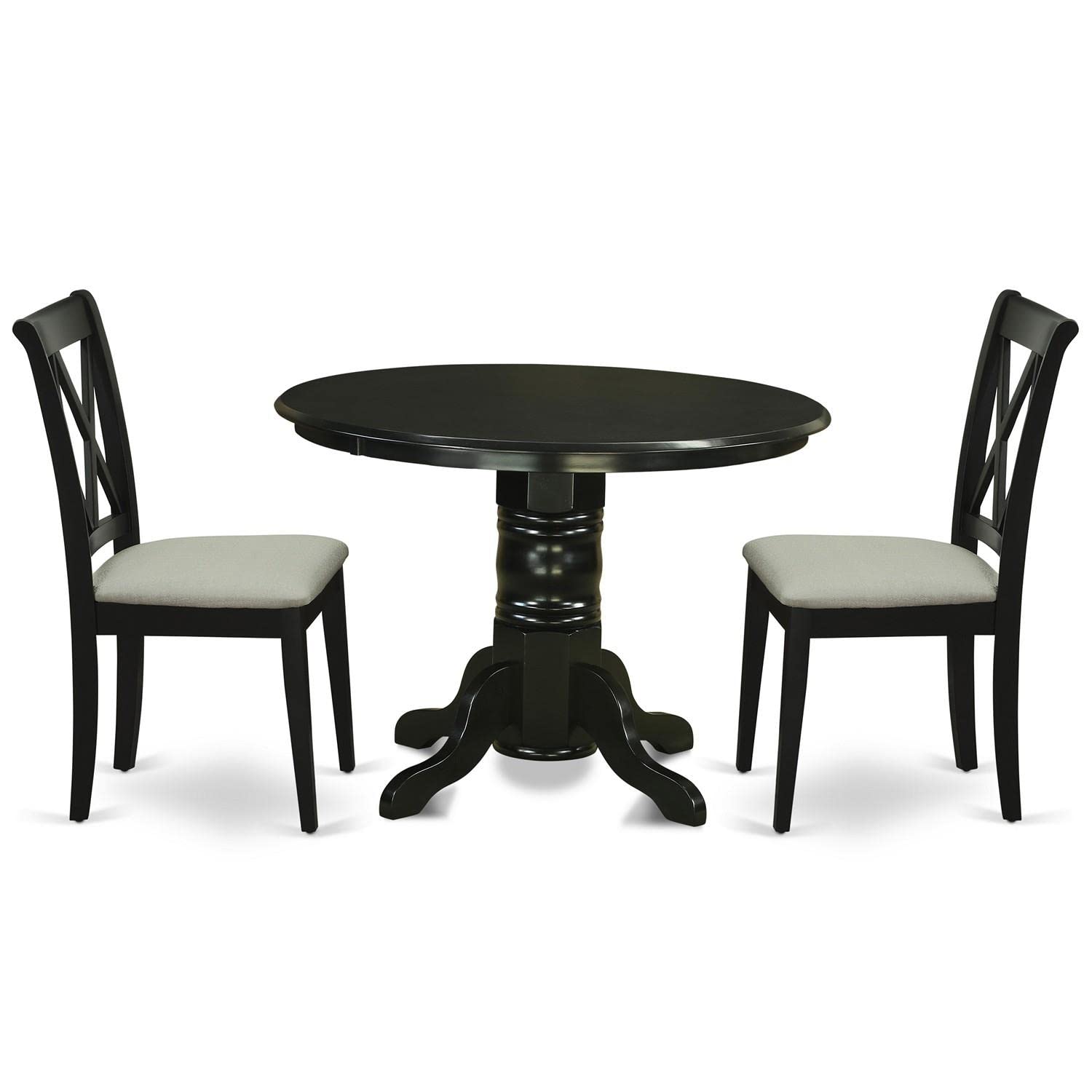 Modern 3-Piece Round Dining Table Set with Pedestal Base & 2 Fabric Chairs - 42x42 Inch Black Kitchen Table for Small Spaces | Perfect for Breakfast Nook, Apartment Dining, and Cozy Family Meals