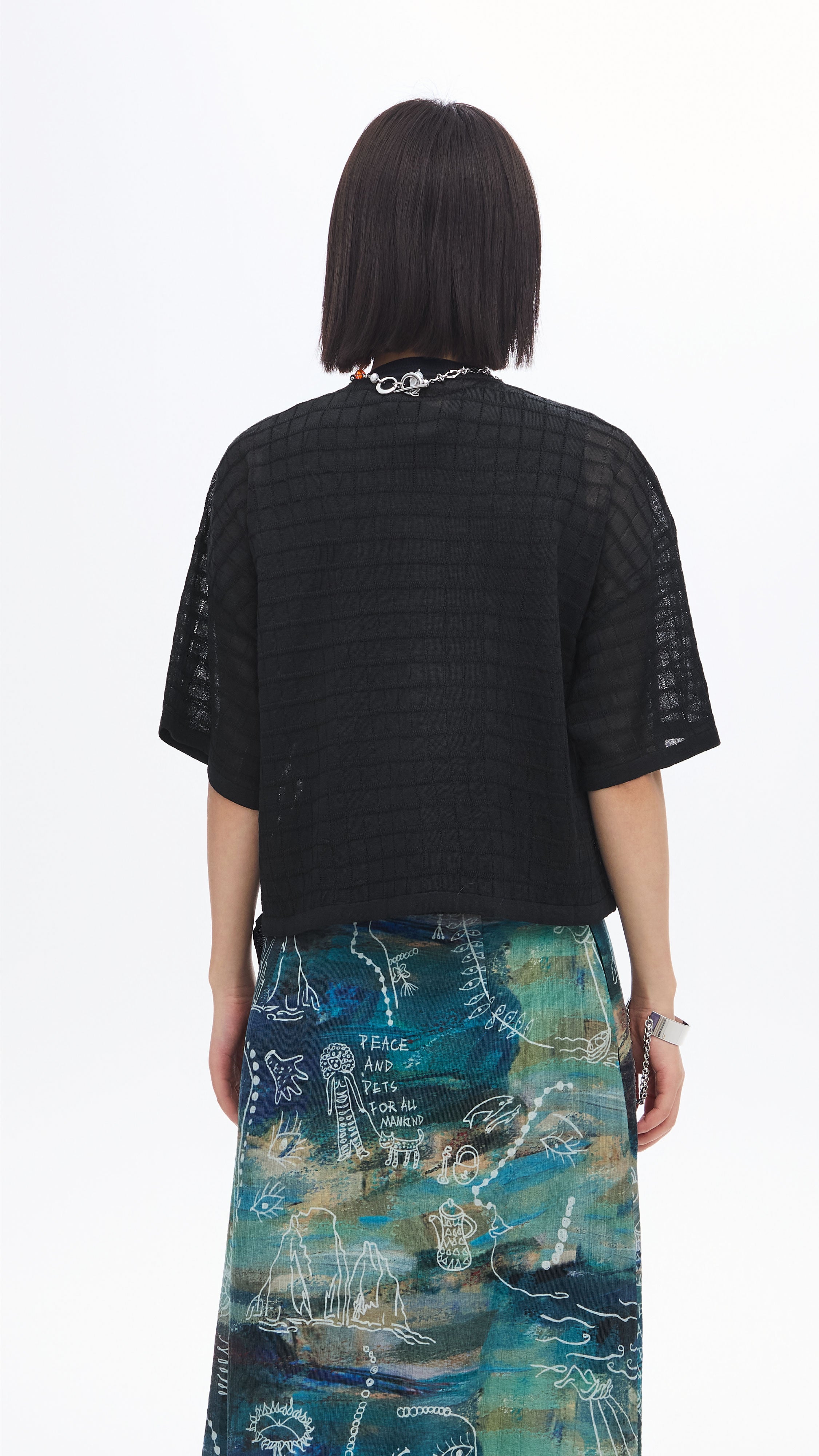 Sheer Checker Knit Top - Stylish & Breathable Women's Fashion for Casual Outings & Layering