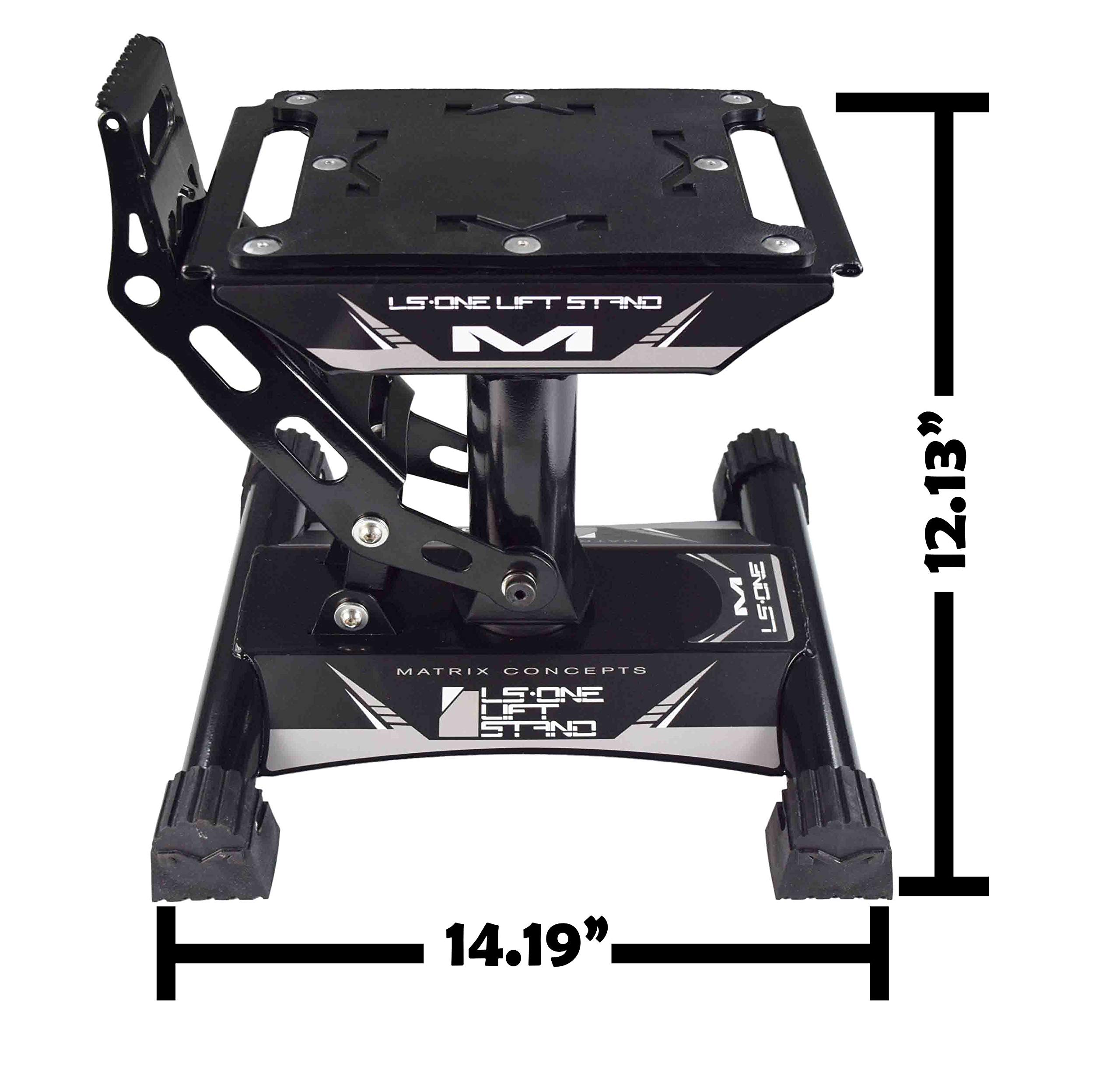 Matrix Concepts LS1 Lift Stand - Heavy Duty Carbon Steel Construction, 500 lbs Weight Capacity - Ideal for Dirt Bikes & Mini Riders - Includes Free Sticker Pack (Black) - Perfect for Garage Maintenance, Bike Storage & Off-Road Adventures