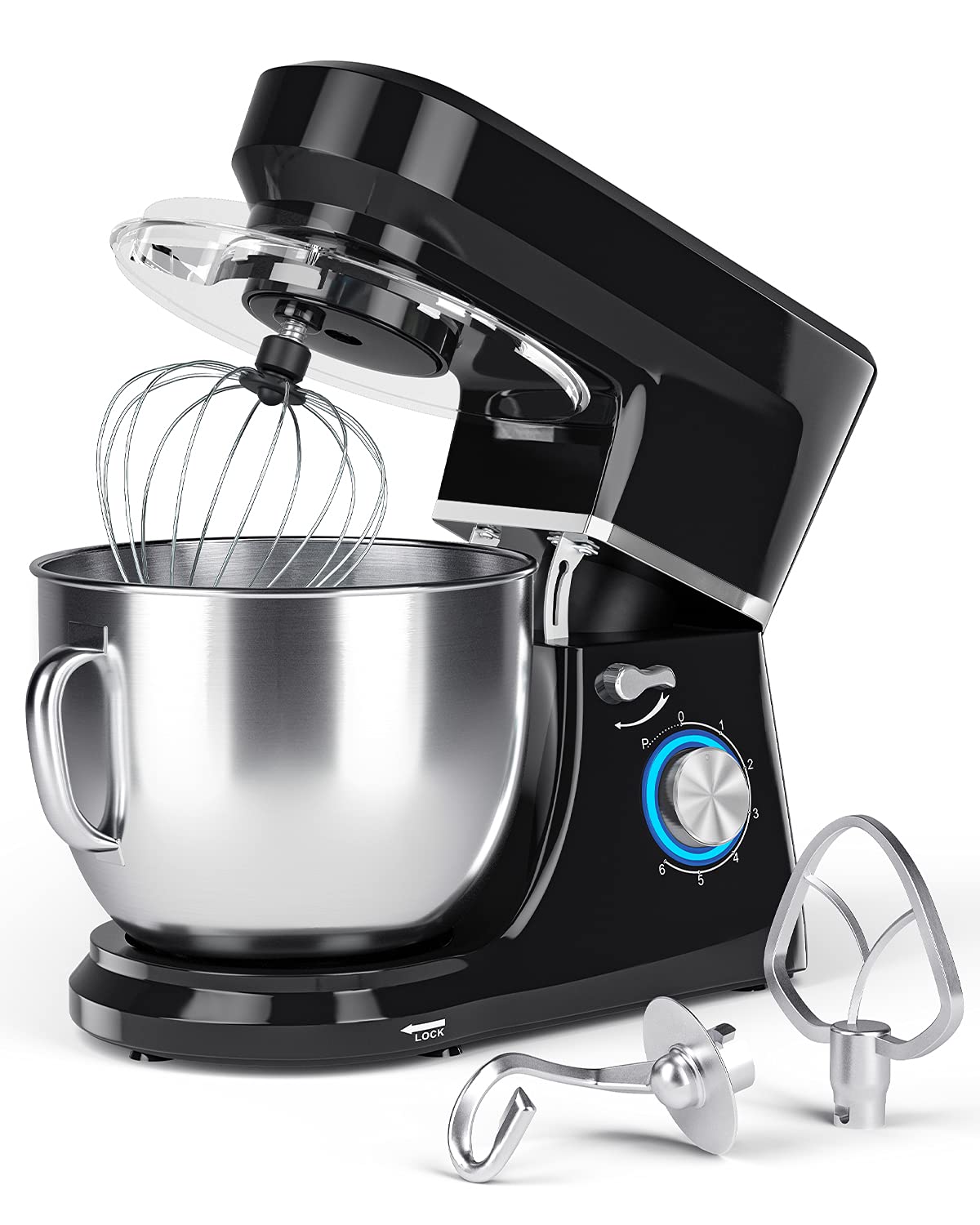 660W Stand Mixer - 6-Speed Tilt Head Electric Mixer with Stainless Steel Bowl, Dough Hook, Wire Whip & Splash Guard | Perfect for Baking Cakes, Cookies & Bread | Dishwasher Safe - Black