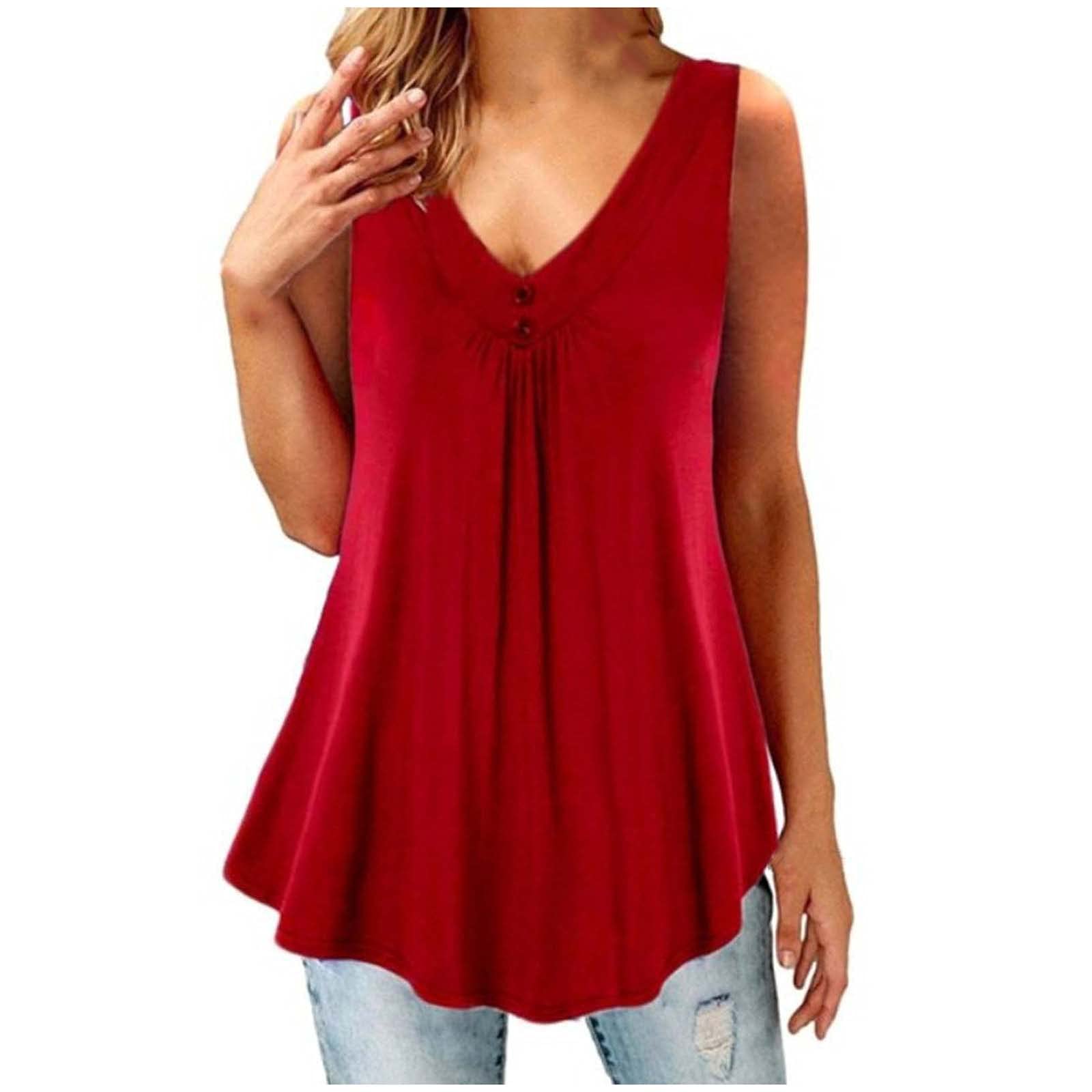 YZHM Women's Casual Sleeveless V-Neck Pleated Hem Loose Fit Soft Comfortable Basic Tank Top Blouse - Perfect for Summer Outfits, Beach Wear & Daily Comfort