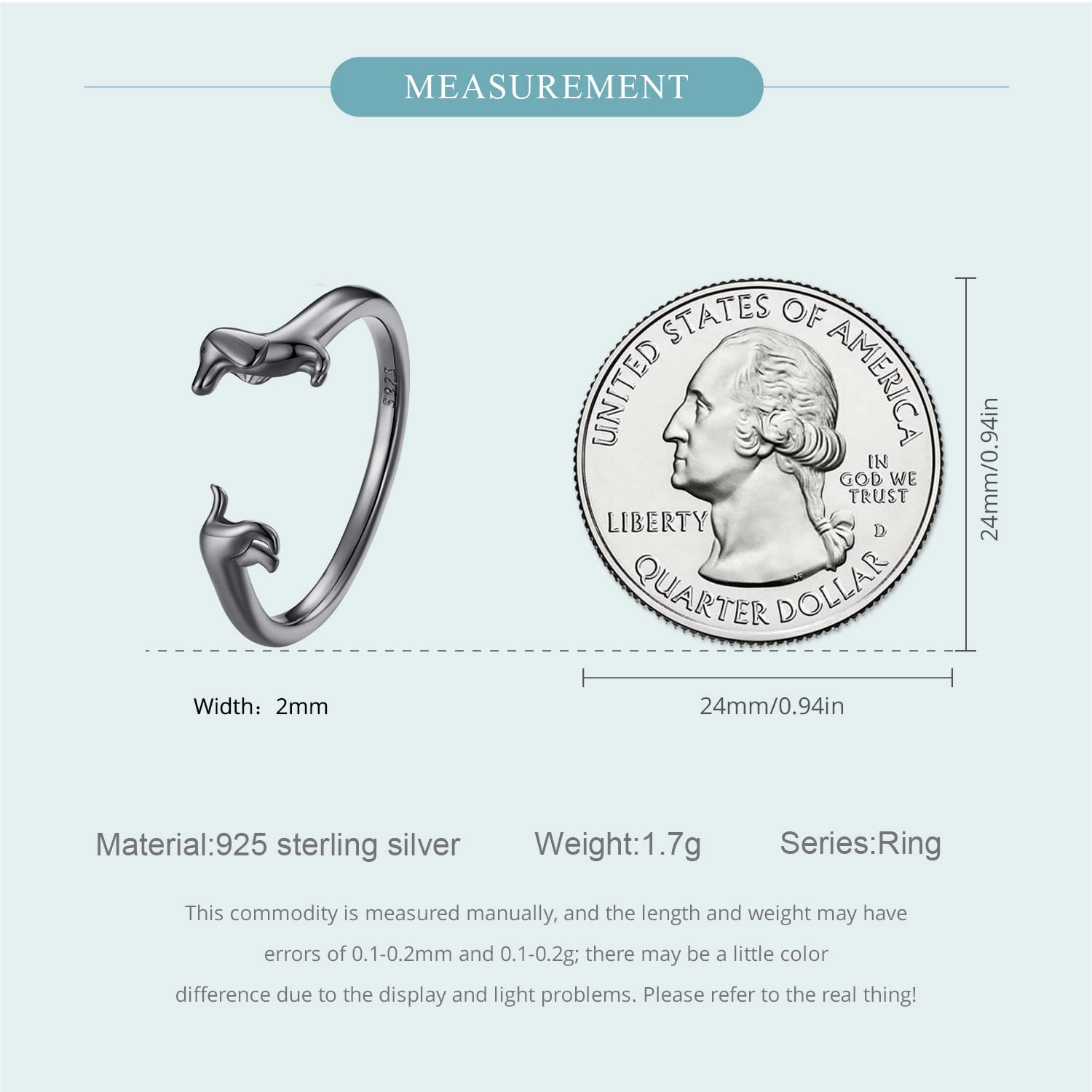 925 Sterling Silver Cute Dachshund Adjustable Open Ring for Women - Dainty Puppy Dog Stackable Statement Jewelry - Perfect for Everyday Wear, Gifts & Animal Lovers