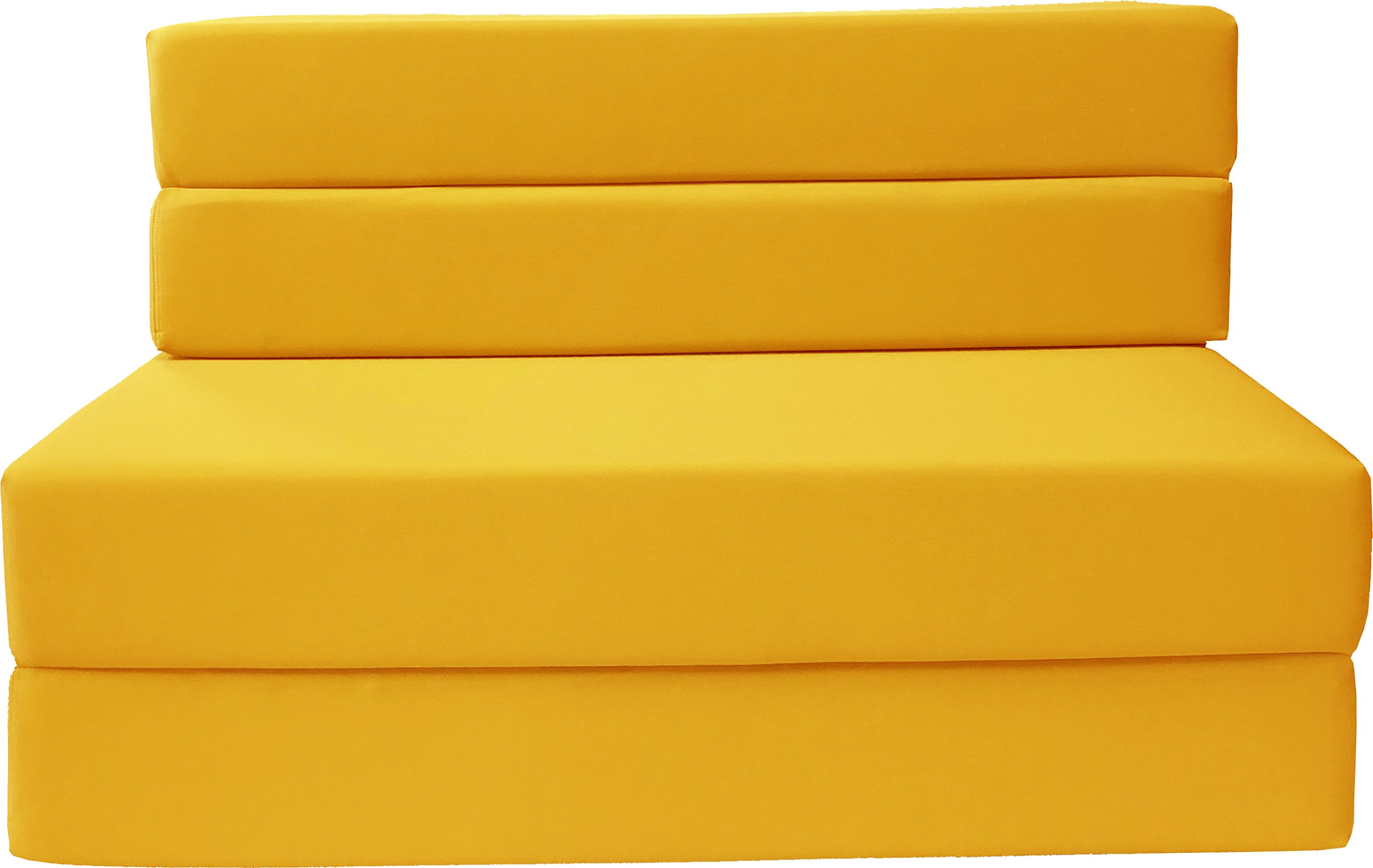 D&D Futon Furniture - Foldable Foam Mattress Twin Size | Convertible Sofa Bed & Guest Bed in Yellow | Perfect for Small Spaces, Studio Apartments & Overnight Guests