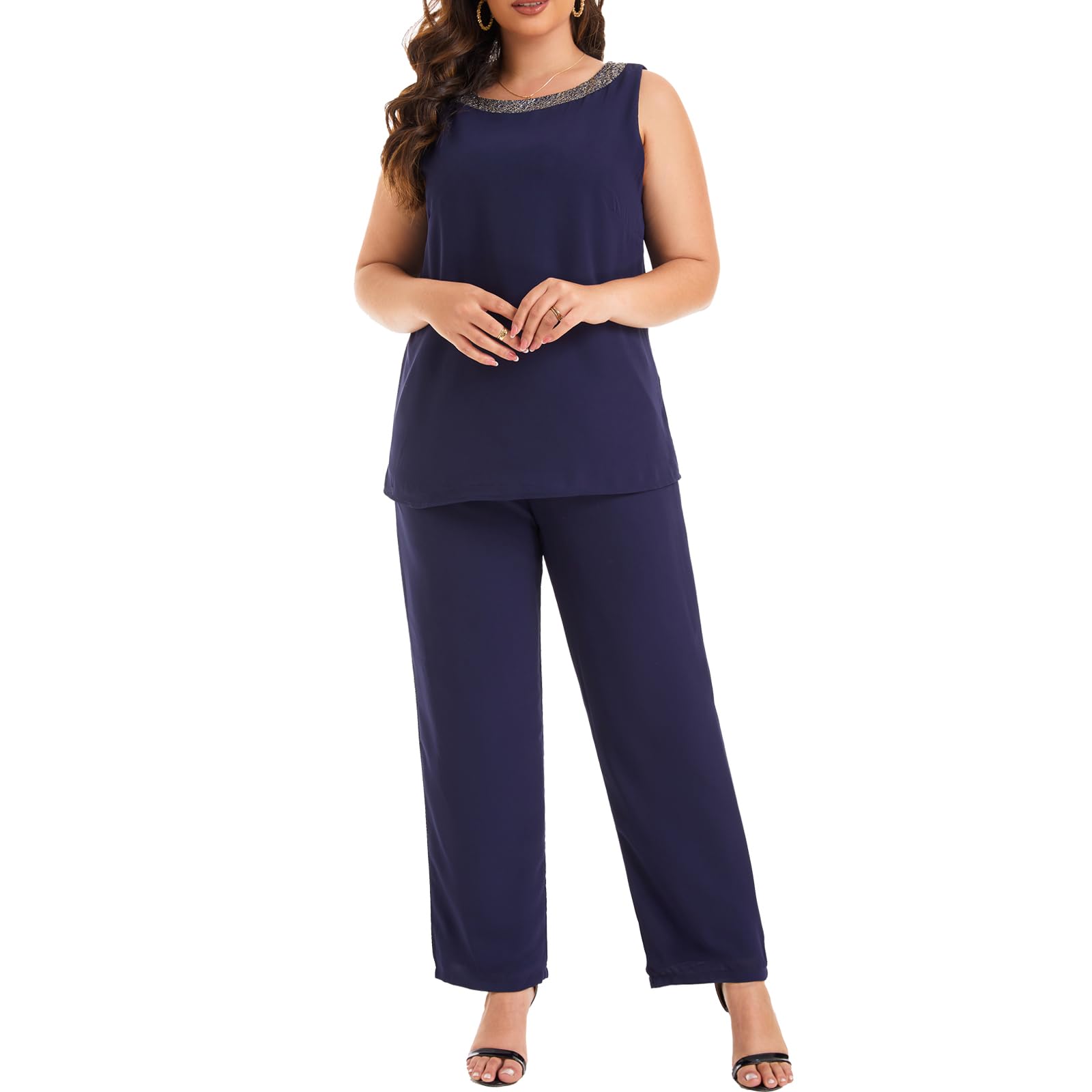 Plus Size Women's 3-Piece Wedding Pant Suit Set for Mother of The Groom/Bride - Formal Evening Party Outfit for Weddings, Receptions & Special Occasions