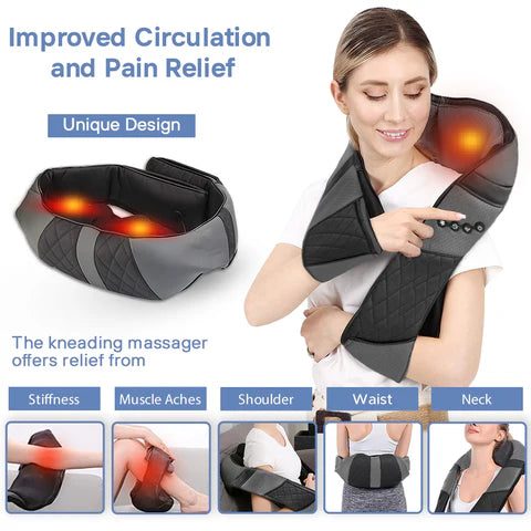 Siyaco Shiatsu Neck and Shoulder Massager with Heat - Deep Tissue Kneading for Pain Relief - Perfect for Home, Office, and Travel Use