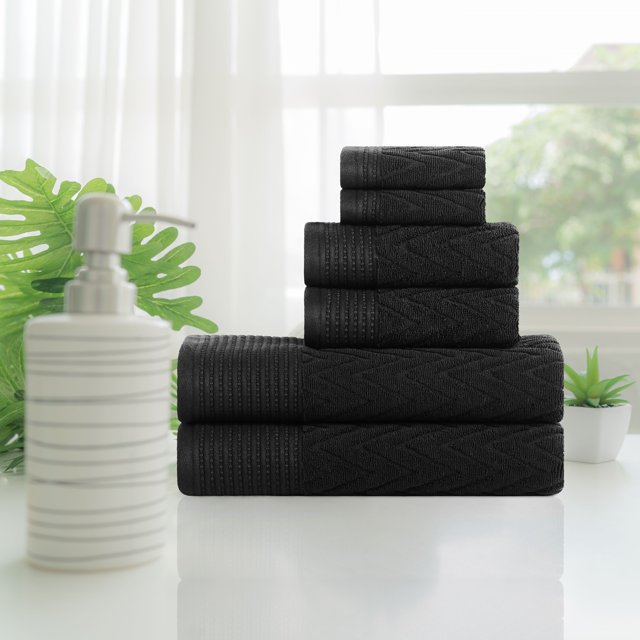 Premium 6-Piece Chevron Cotton Towel Set - Soft & Absorbent Bath Towels for Spa, Gym & Home Use