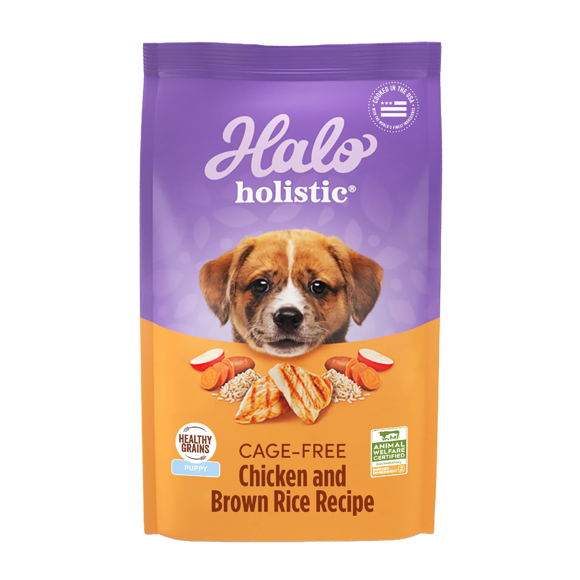 Halo Holistic Puppy Dry Dog Food - Cage Free Chicken & Brown Rice Recipe with Healthy Grains for Complete Digestive Health - 10 lb Bag - Perfect for Growing Puppies and Sensitive Stomachs