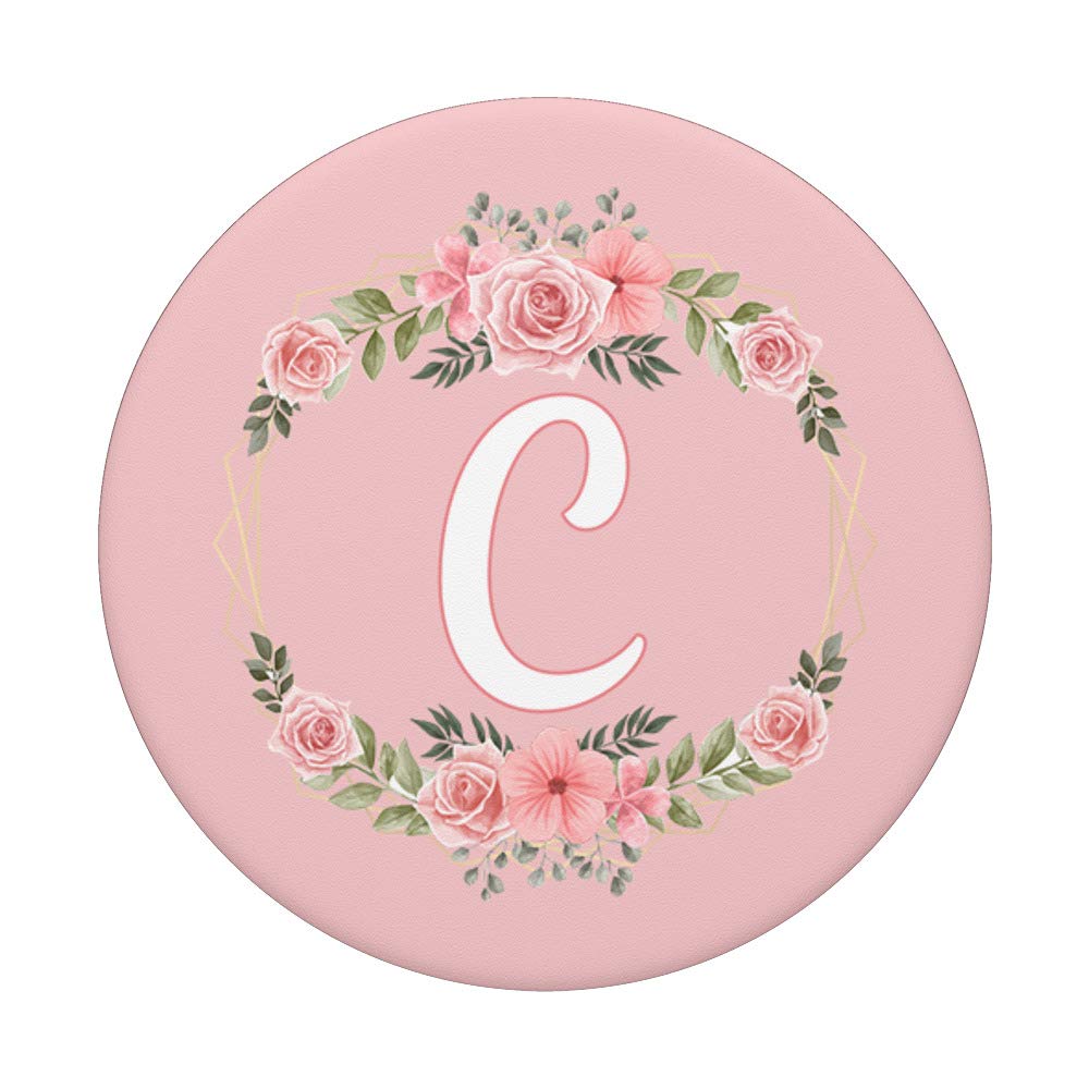 Rose Pink Phone Holder with Monogram C - PopSockets Grip & Stand for Phones, Tablets - Perfect for Work & Travel