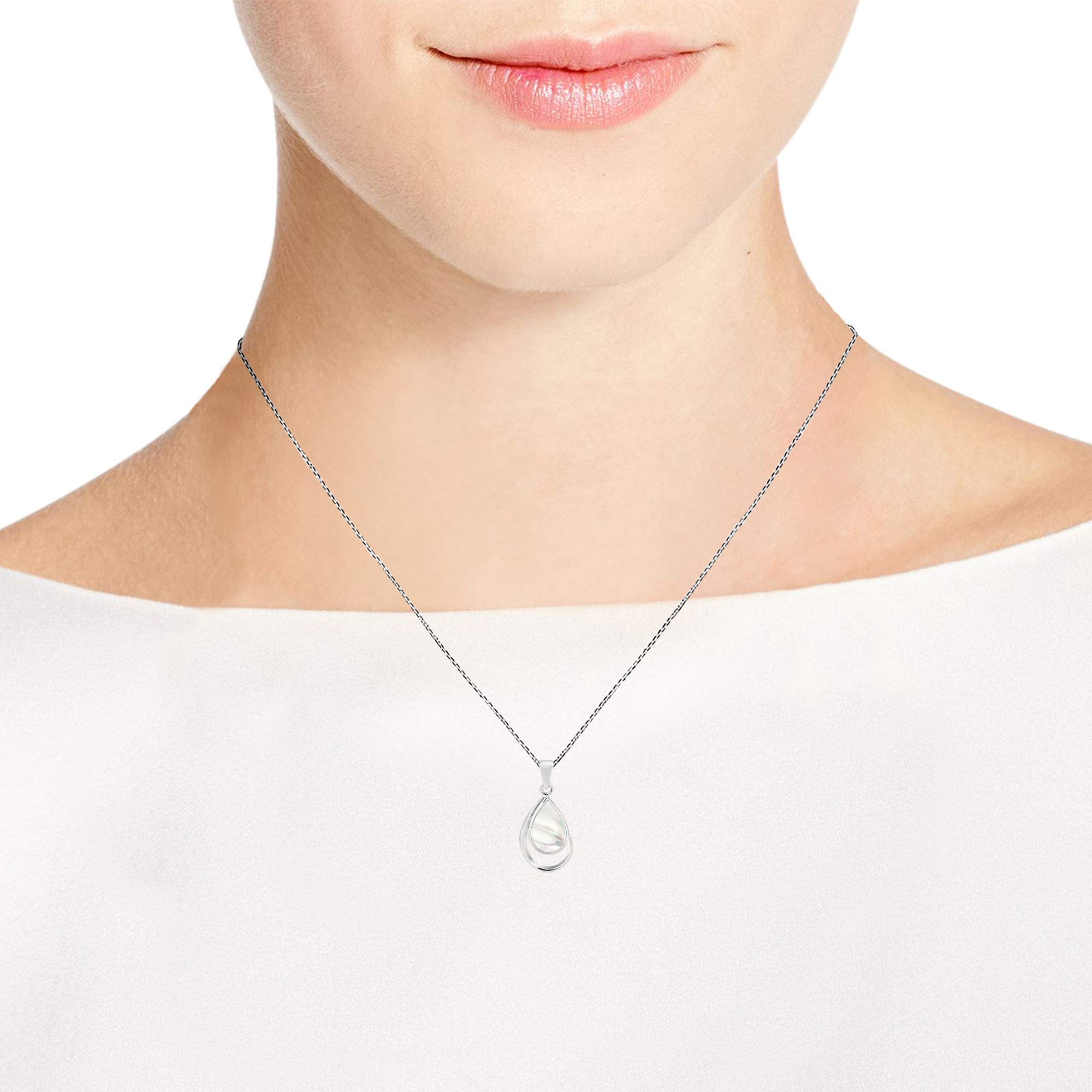 AeraVida Classic Teardrop Mother of Pearl .925 Sterling Silver Pendant Necklace for Women - 18 Inch Chain, Elegant White Stone Jewelry Gift for Birthday, Anniversary & Special Occasions | Perfect for Weddings, Parties & Everyday Wear