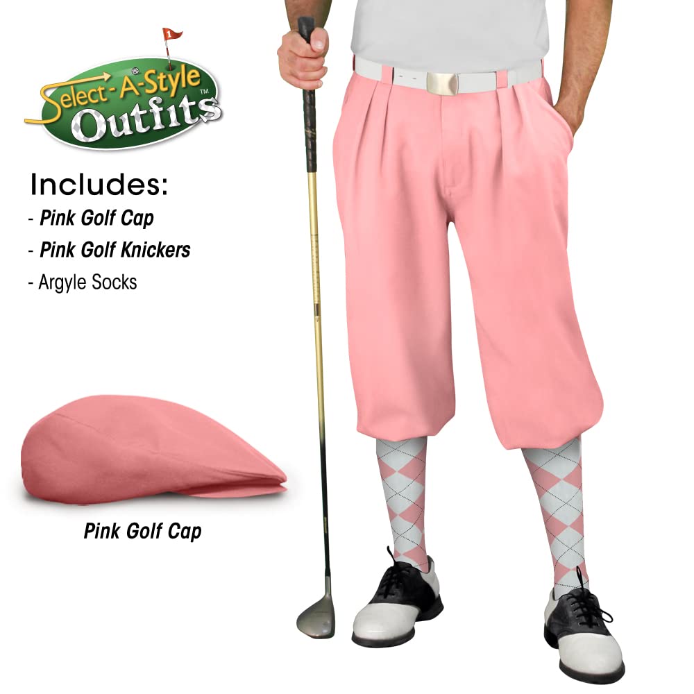 Men's Stylish Pink Golf Outfit Set with Matching Cap & Argyle Socks - Perfect for Golf Tournaments, Casual Wear & Fashionable Sporty Looks