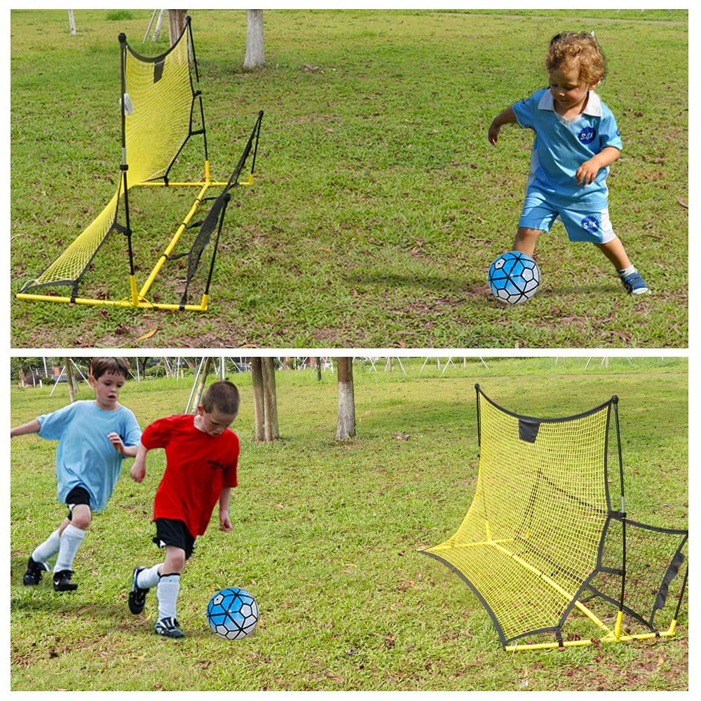 Portable 2-in-1 Soccer Rebounder Net 7ft x 4ft - Free Trainer & 23.6ft LED String Included - Improve Dribbling, Shooting & Passing Skills - Easy Carry Bag - Perfect for Backyard Training, Team Practice & Solo Drills