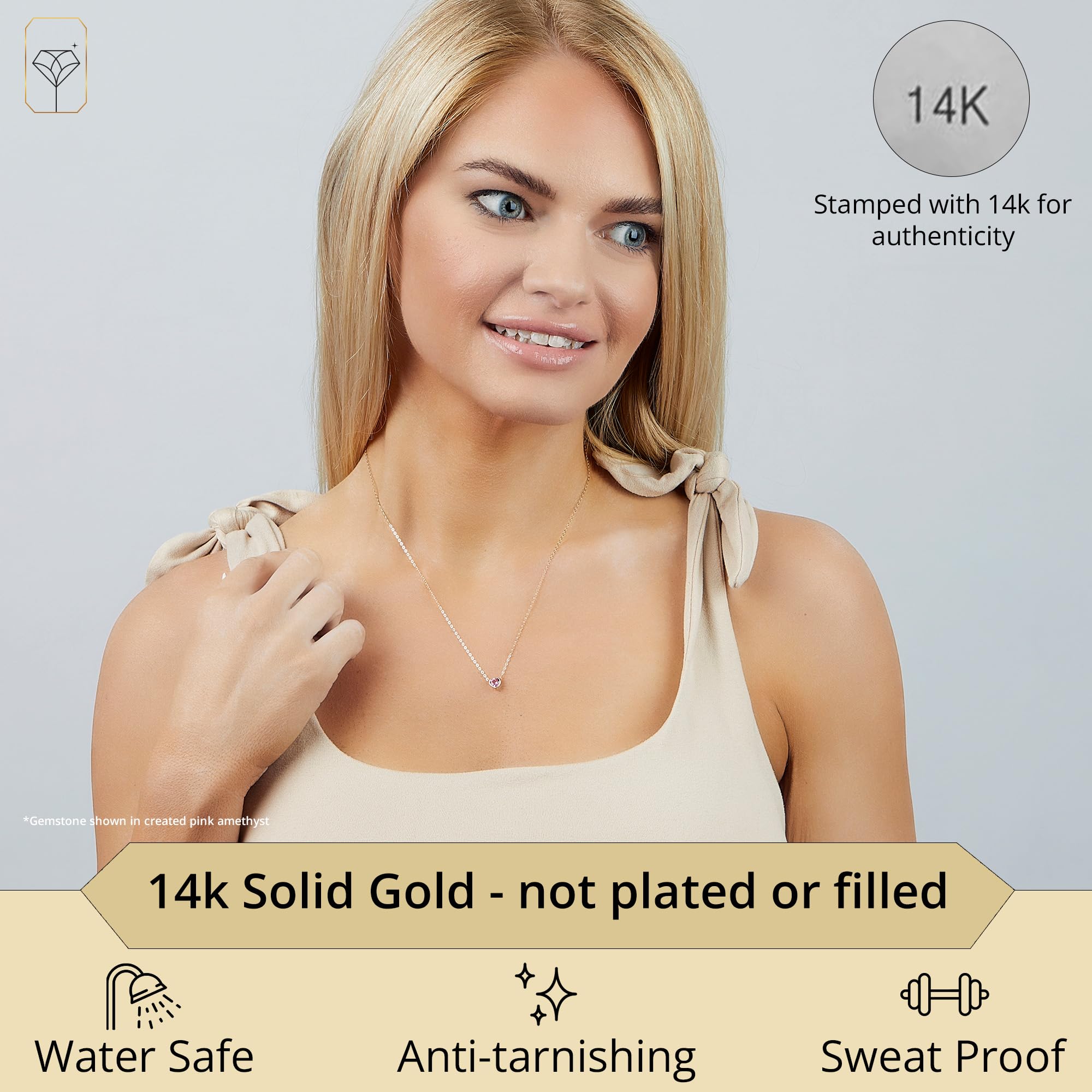 14K Yellow or White Gold Mini Heart Pendant Necklace with Birthstone - Dainty Bezel Set Gemstone Jewelry for Women, Perfect for Valentine's Day, Anniversary & Everyday Elegance