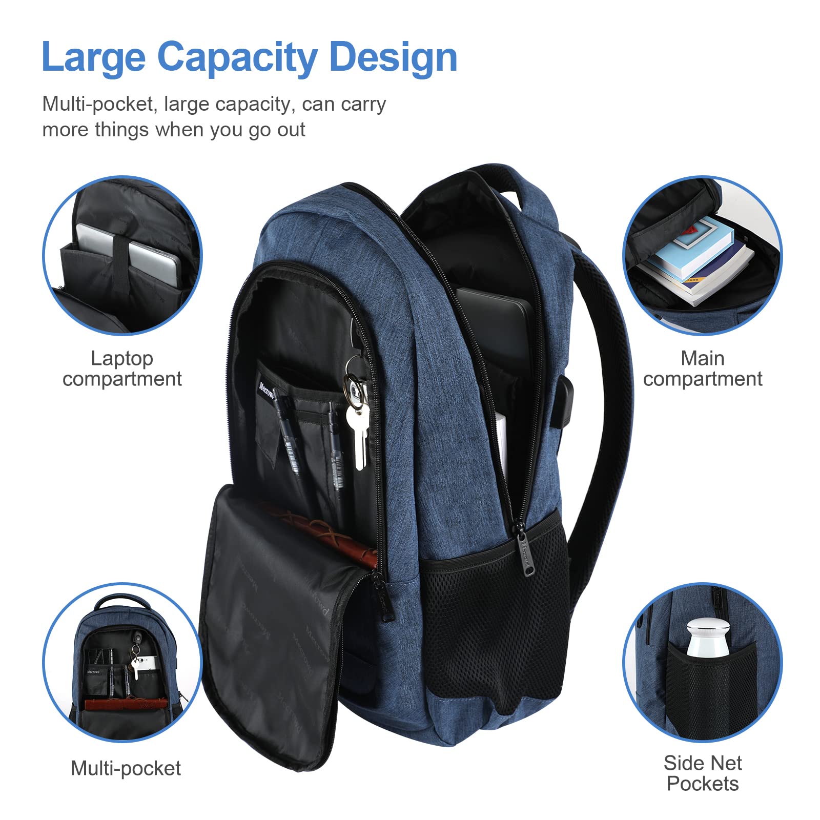 Anti-Theft Laptop Backpack for Men with USB Charging Port - 15.6 Inch Business Travel Backpack for Work, School & Commuting - Durable Water-Resistant College Backpack (Blue) - Perfect for Office, Campus & Daily Use