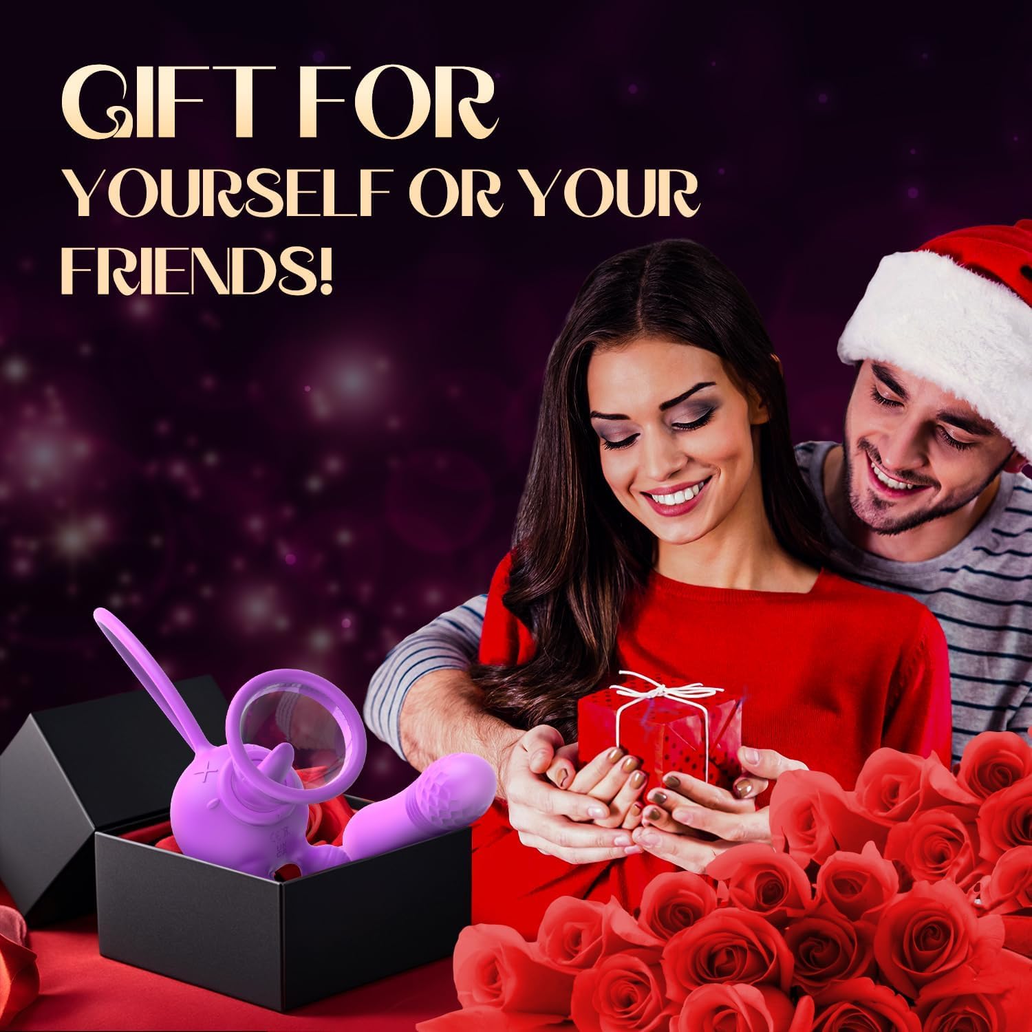 4-in-1 Rose Sucking Vibrator for Women - Clitoral & Nipple Stimulation Toy with Suction, Thrusting Dildo, Tongue Licking & Vibrating Wand - G-Spot & Couples Sex Toy for Enhanced Pleasure (Perfect for Solo Play & Romantic Nights)