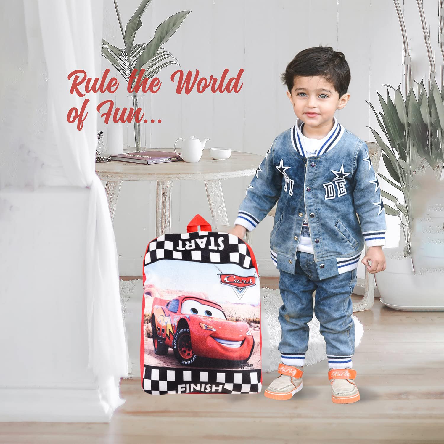 **Velvet Kids School Backpack - Heart Home Racing Car Design | Durable Student Bookbag for Boys & Girls | Single Compartment School Bag | Perfect for Daily Use, Travel & Outdoor Activities | Red**