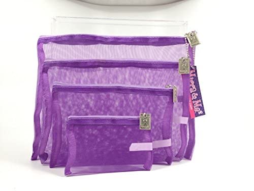 4-Pack Purple Mesh Zipper Bags for Travel, Gym & Storage - Breathable Organizer Pouches for Cosmetics, Jewelry & Essentials