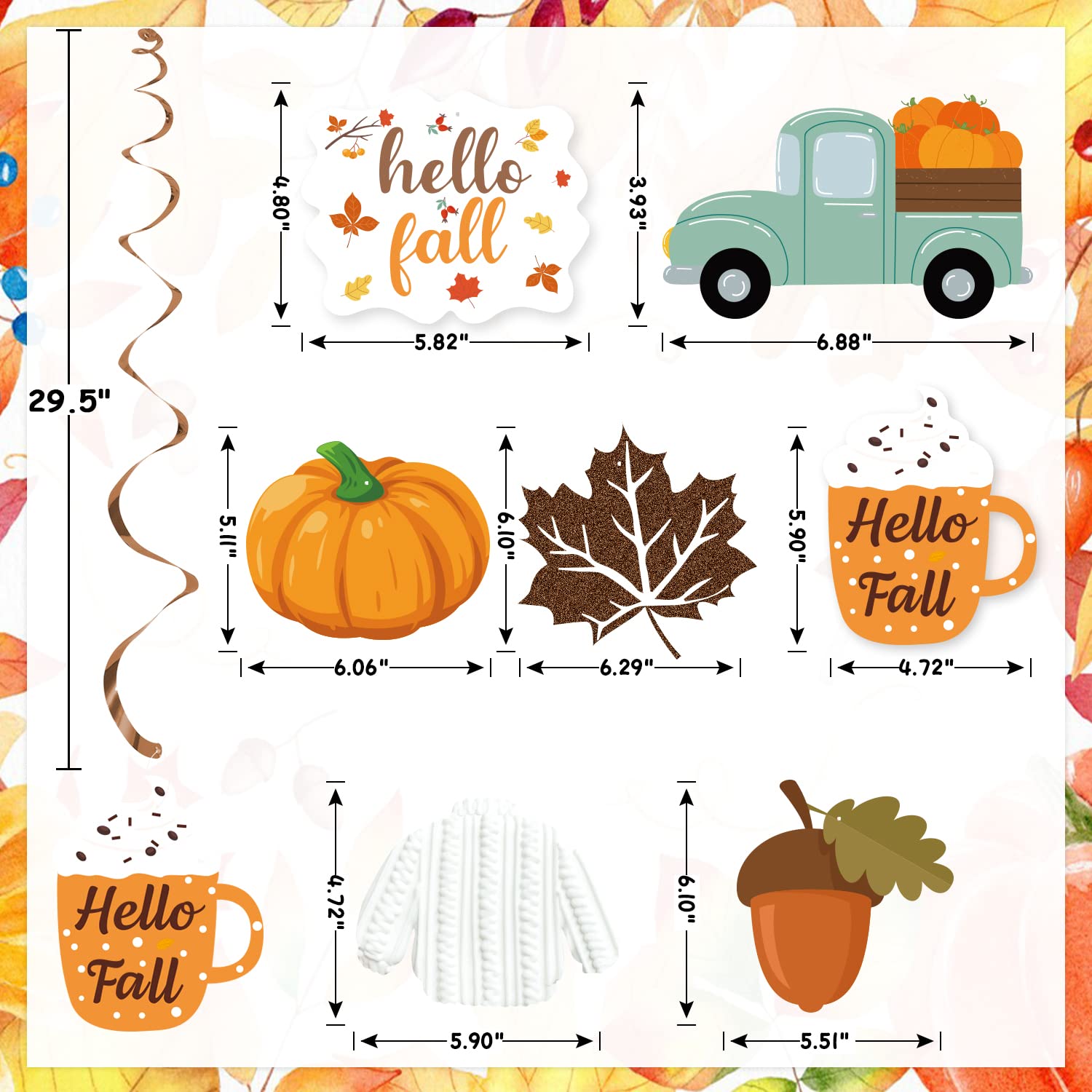 20Pcs Fall Party Hanging Decorations - Autumn Pumpkin Leaf Truck Cutouts for Thanksgiving Party Decor, Seasonal Harvest Home Décor - Perfect for Thanksgiving Gatherings, Fall Weddings & Autumn Festival Decorations