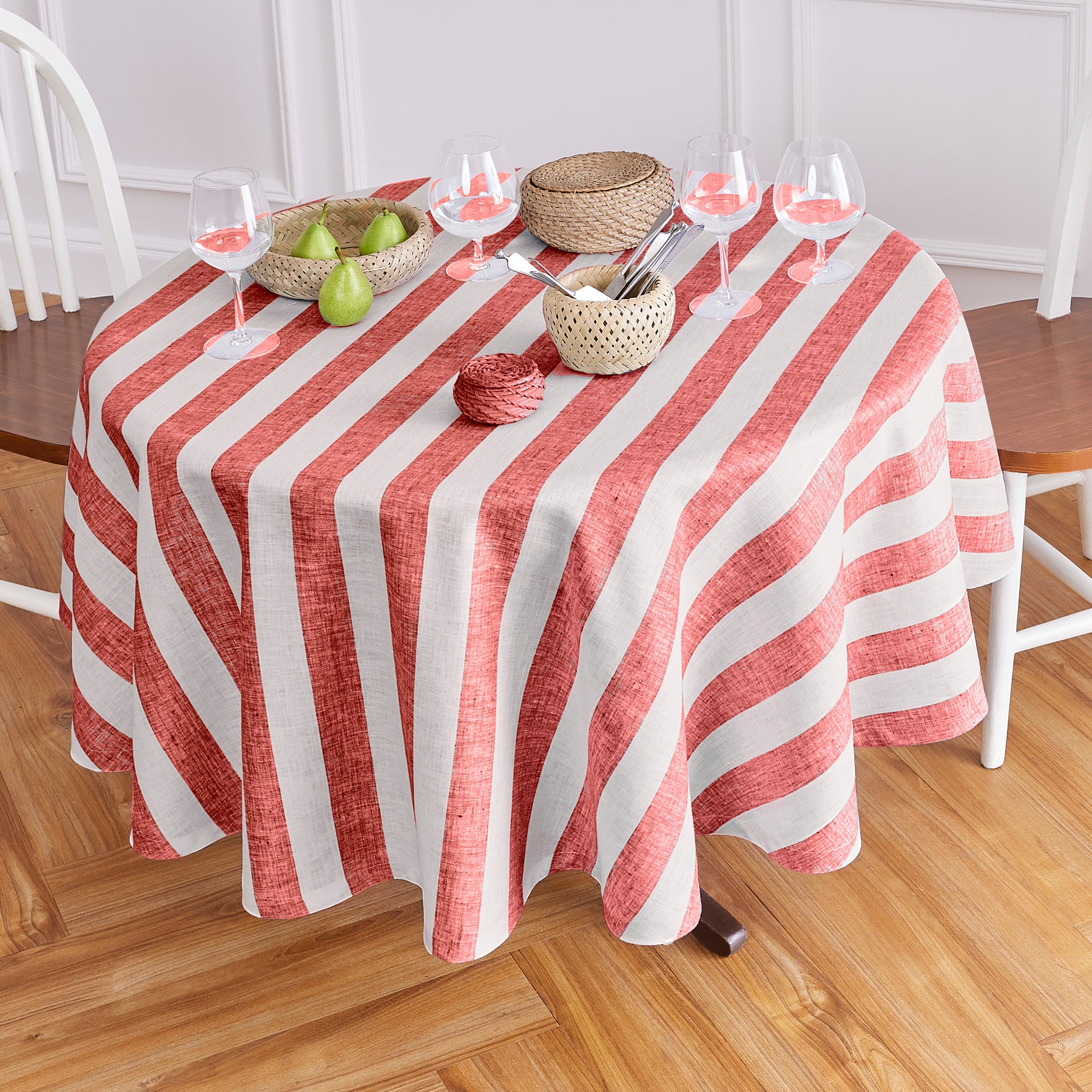Stylish Cabana Stripe Round Tablecloth - Waterproof & Wrinkle-Resistant Outdoor/Indoor Dining Decor for Patio, Picnic, and Party Use