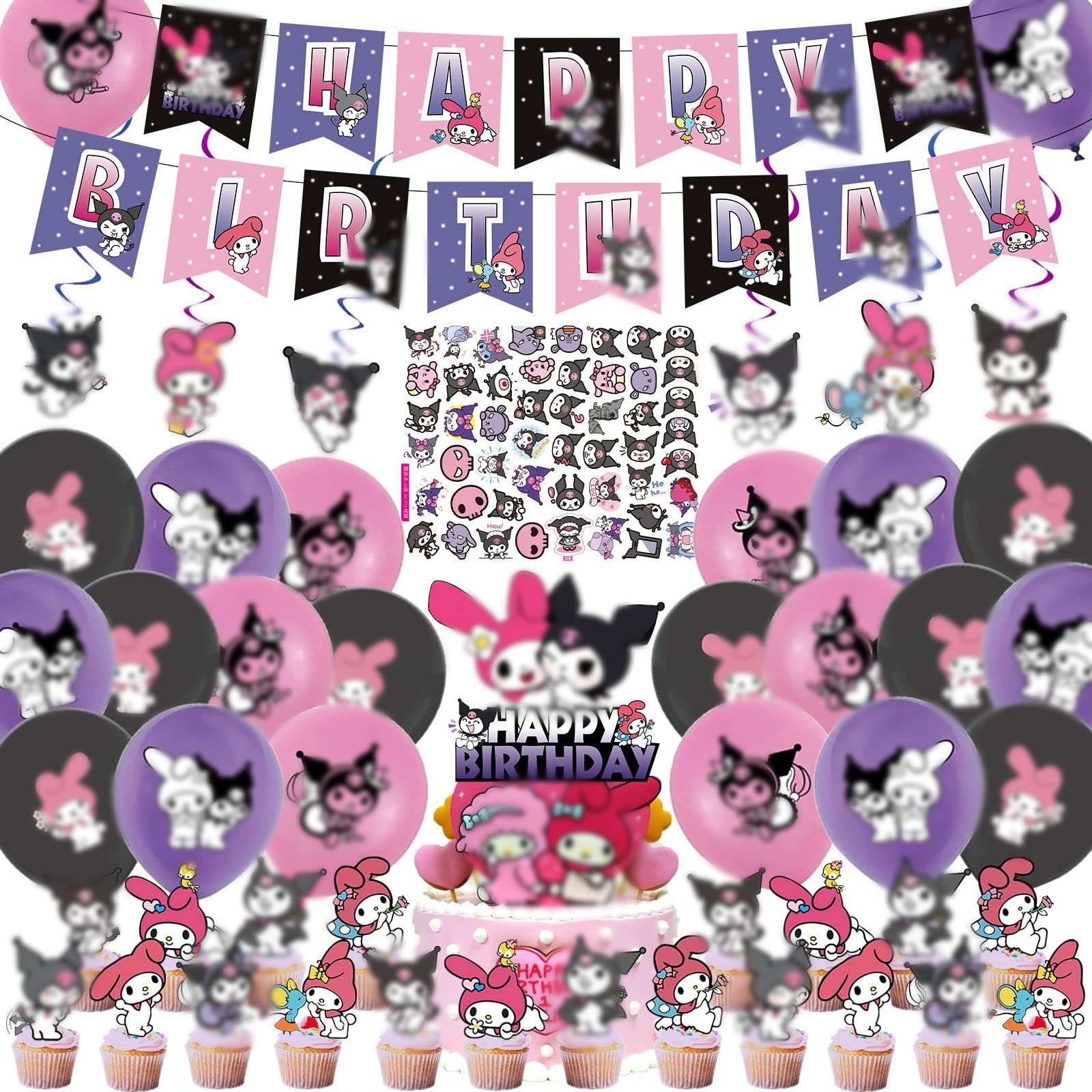 Birthday Party Decorations Kit - Happy Birthday Banner, Hanging Swirls, Cake Topper, Cupcake Toppers, Balloons & Stickers - Complete Party Supplies for Kids & Adults Birthday Celebration
