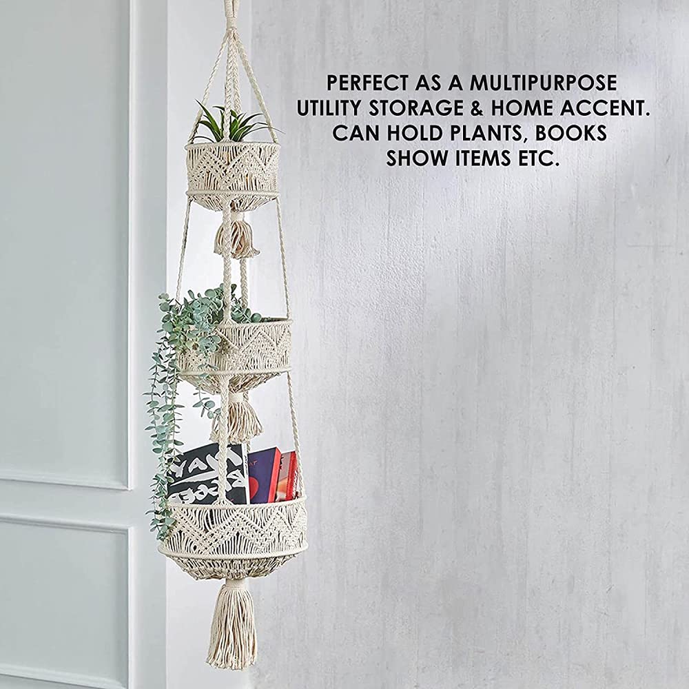 3-Tier Braided Hanging Fruit Basket - Space Saving Kitchen Storage Organizer for Fruits, Vegetables & Plants | Perfect for Pantry, Countertop & Small Spaces