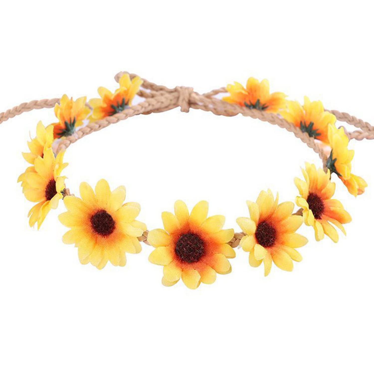 6 Pack Sunflower Daisy Floral Crown Headband - Adjustable Handmade Rope Tiara for Weddings, Brides, Bridesmaids | Beach Party, Boho Festival, Spring Photography Accessories for Women & Girls