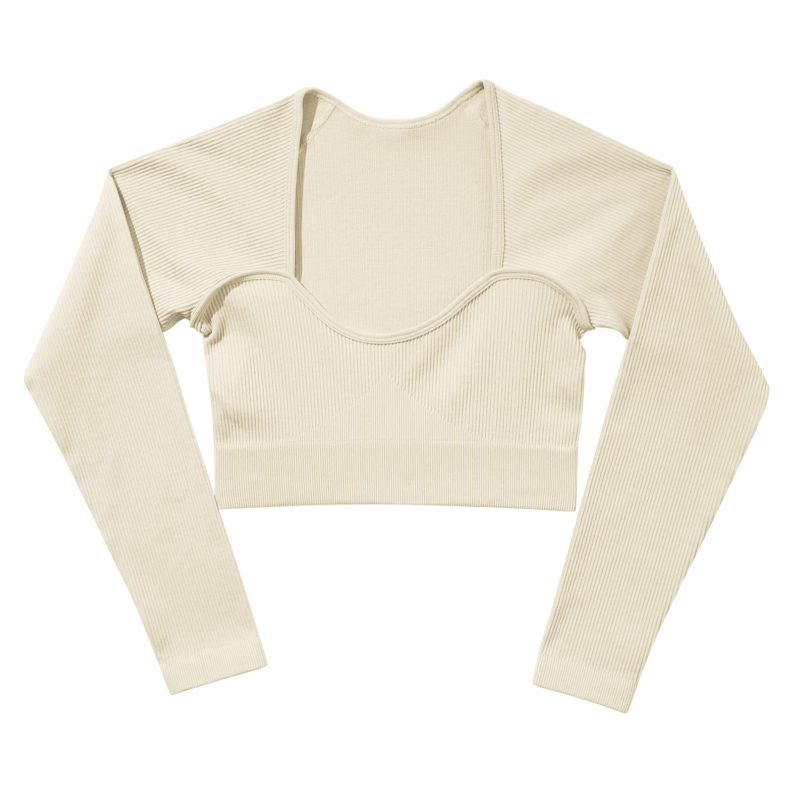 ABOCIW Women's Seamless Ribbed Workout Sets - Sweetheart Neck Long Sleeve Crop Top & Scrunch Butt High Waist Leggings | Gym, Yoga, Running & Casual Wear